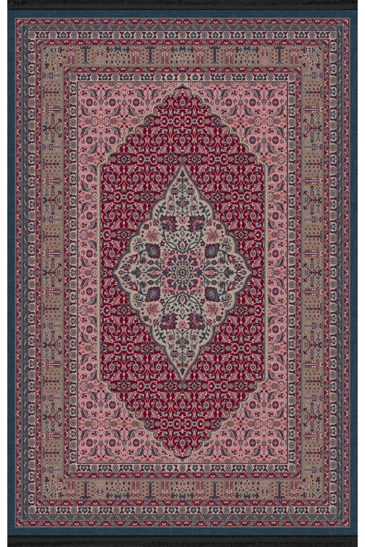 Mira Pembe Temalı Çok Renkli Geleneksel Motif Etnik Desenli Vintage Dekoratif Halı Mira 1594