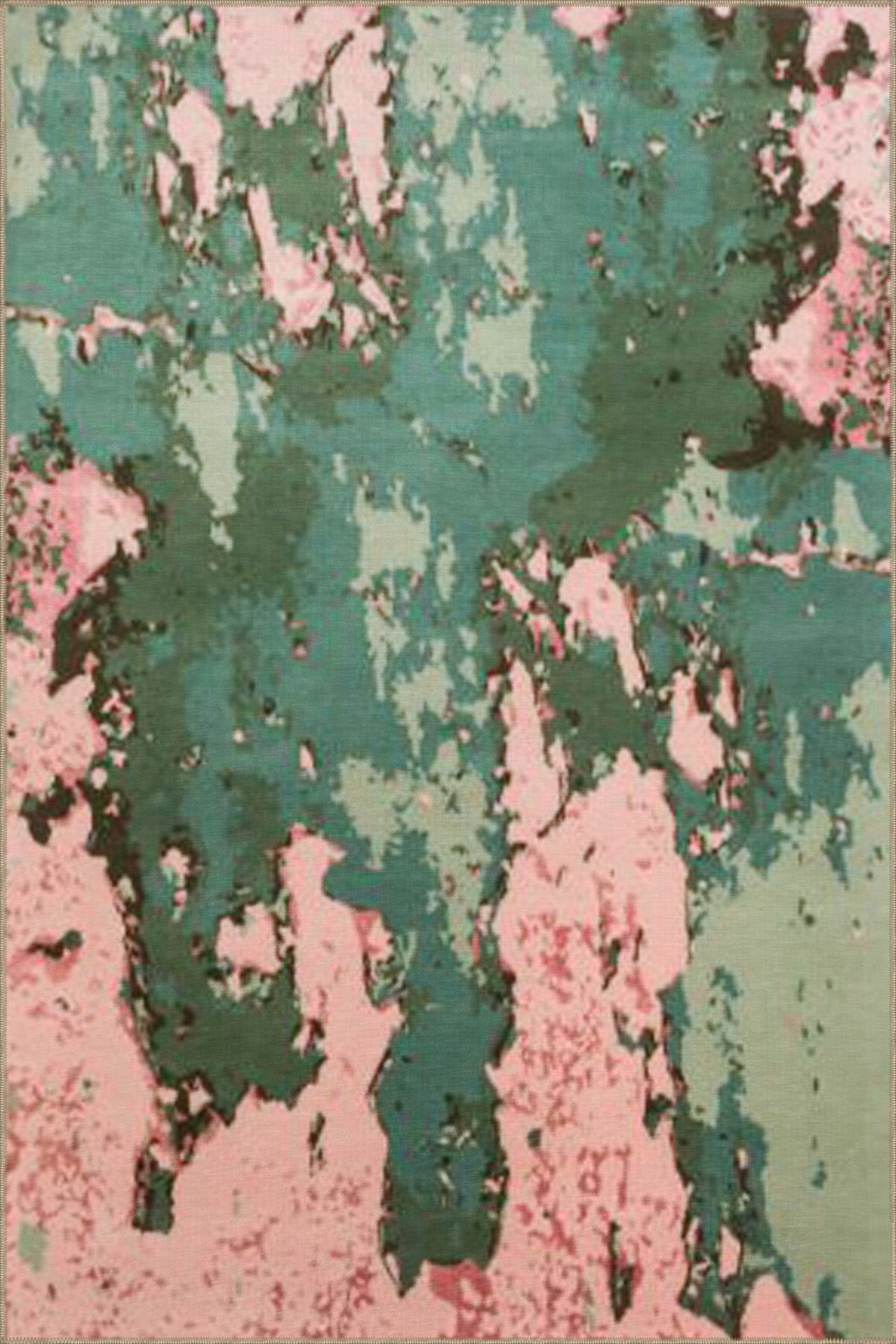Pastel Boyalı Pembe Yeşil Modern Dekoratif Halı miravip471