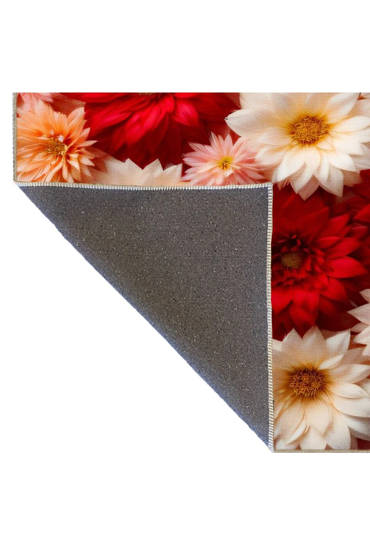 Floral Kırmızı Beyaz Açan Çiçekli Desenli Dekoratif ve Dokuma Taban Yıkanabilir Halı miravip8854