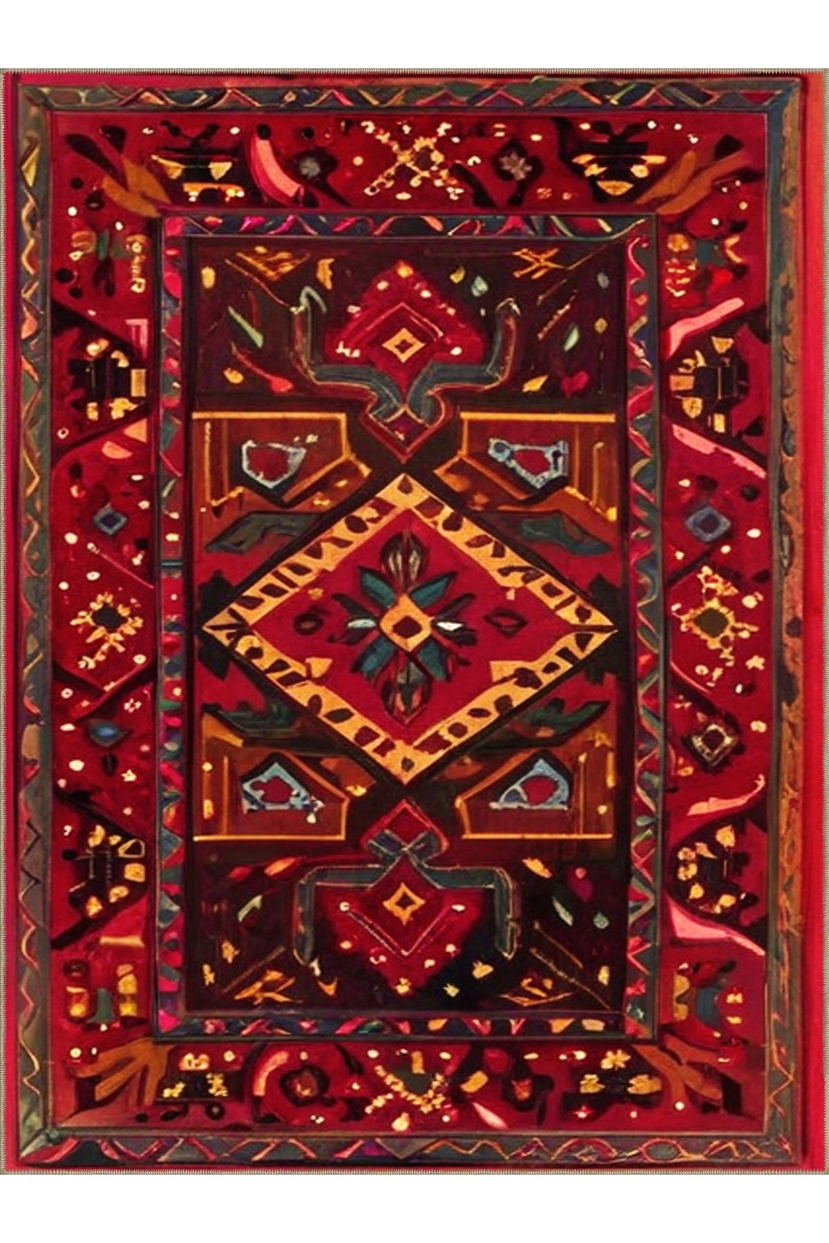 Royal Antik Şekiller Desenli Püskül Detaylı Dokuma Taban Dekoratif Halı royal36