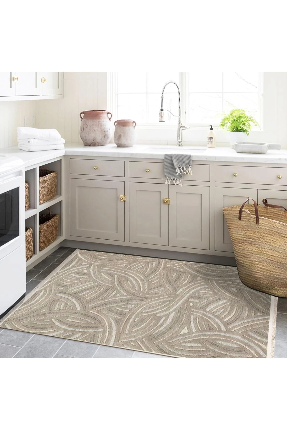 Lina Koleksiyonu Koyu Bej Şekiller Soyut Desenli Dokuma Taban Dekoratif Halı lina39