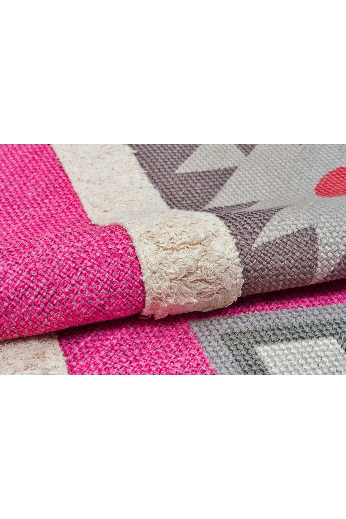 Rustik 4021 Fuşya Iskandinav Geometrik Kilim