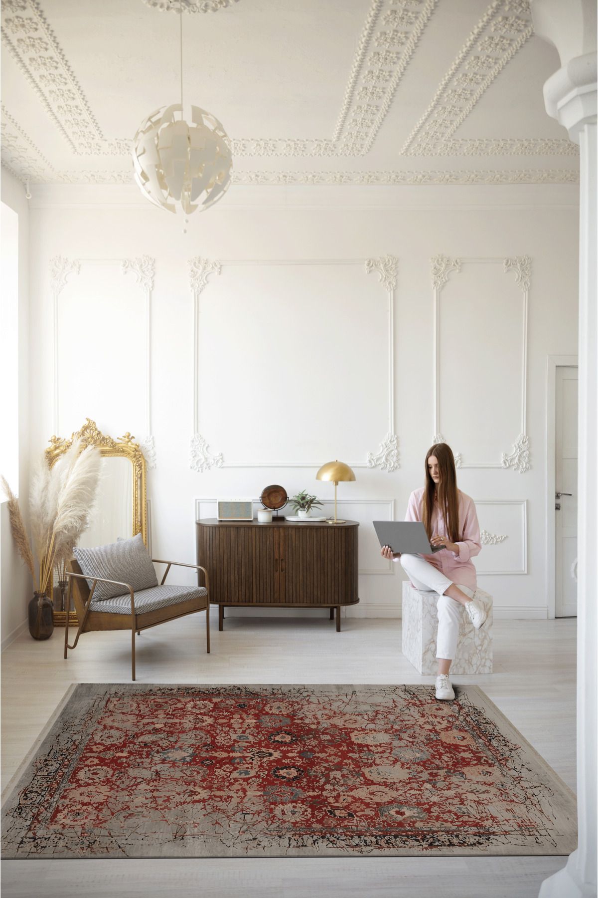 Bordo Temalı Geleneksel Motif Soyut Desen Vintage Dekoratif Halı 1658