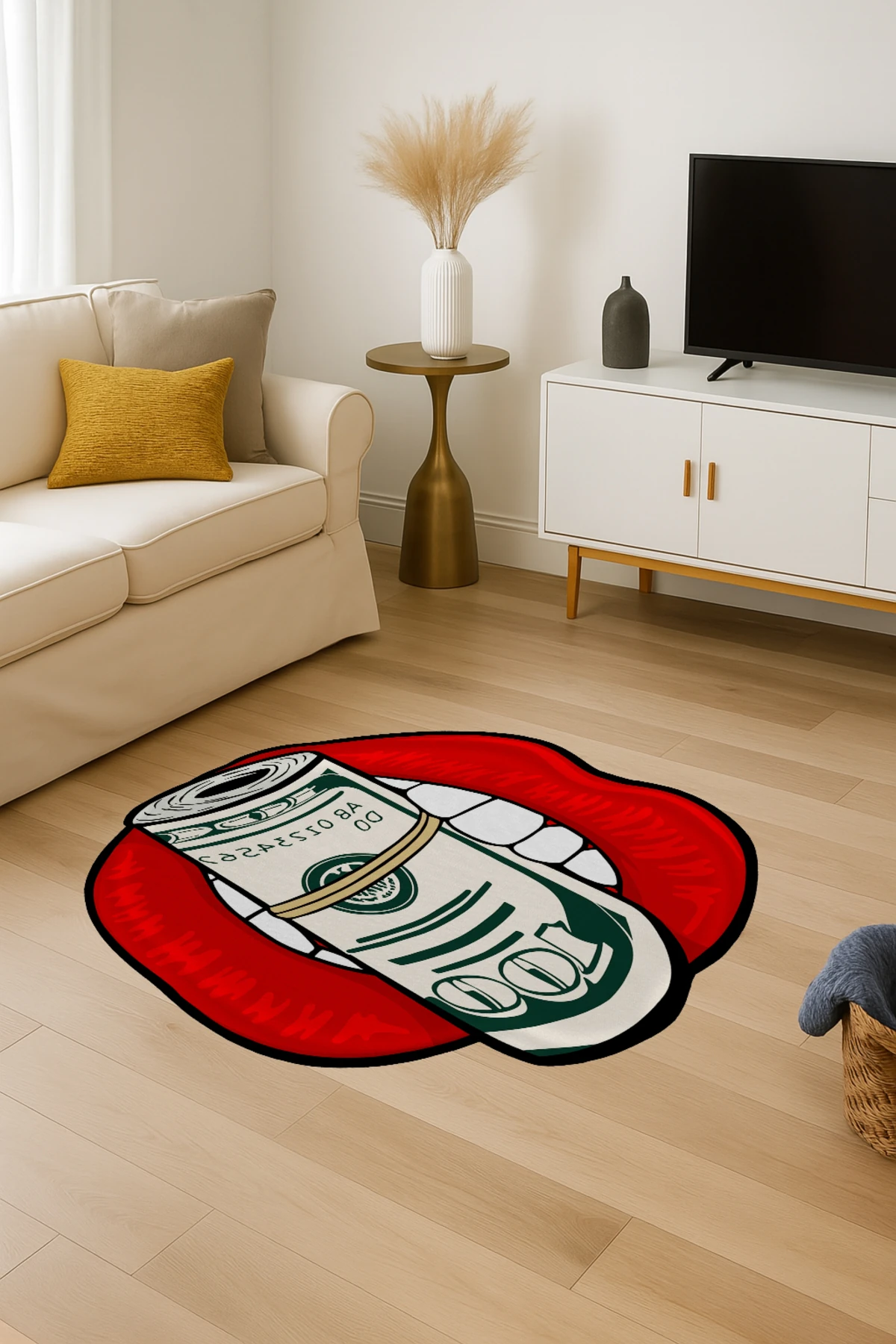 MOSSO Dudakların Arasındaki Para Desenli Dokuma Taban Modern Dekoratif Halı mosso345