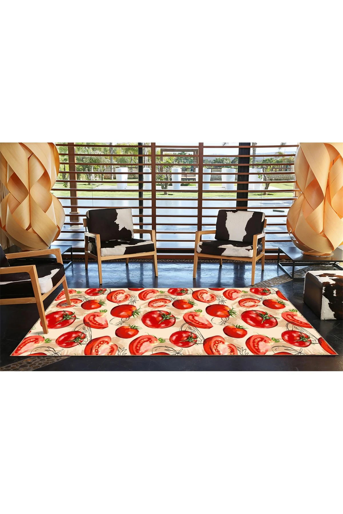 Domates Desenli Kırmızı Tonlarda Dokuma Taban Halı 3736