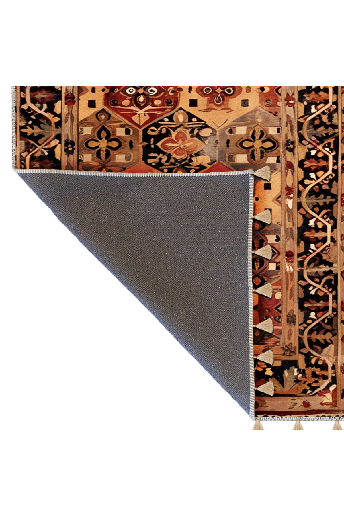 Royal Soyut Geometrik Motifler Desenli Püskül Detaylı Dokuma Taban Dekoratif Halı royal43