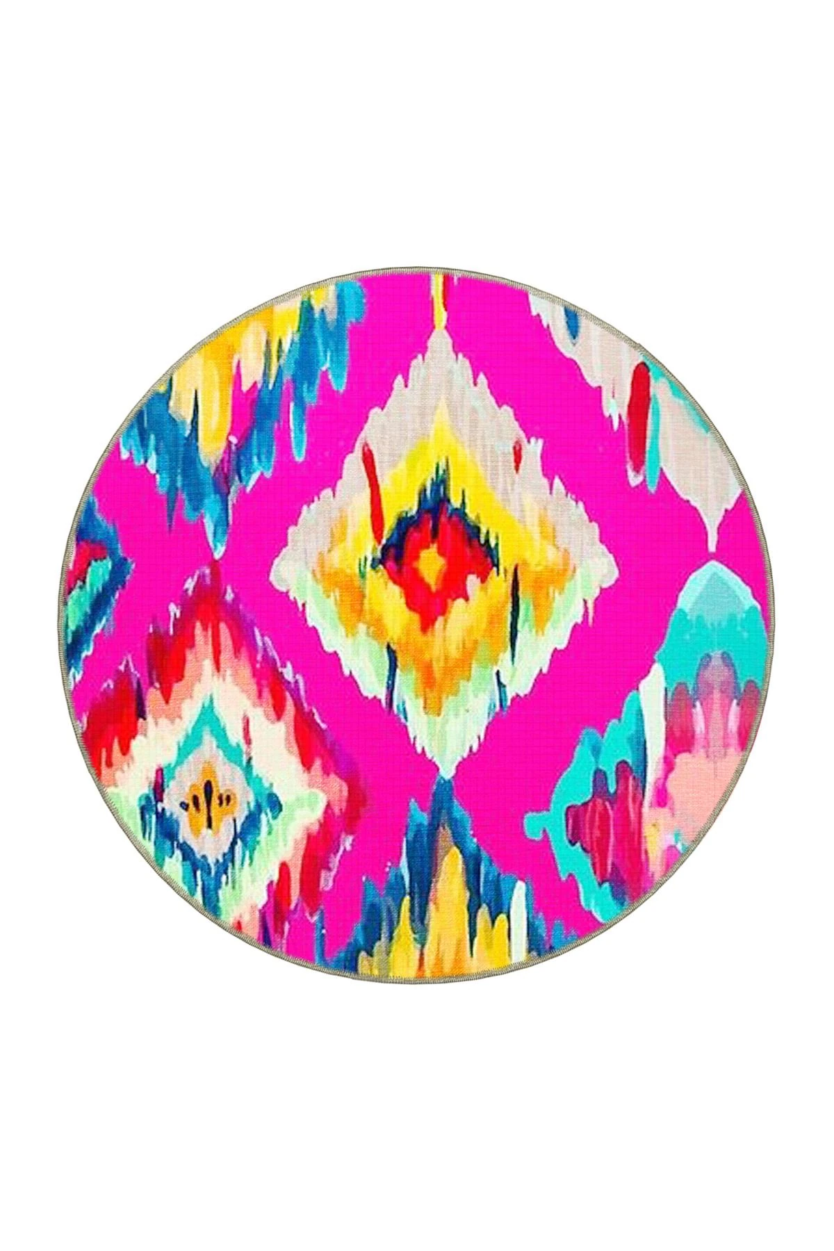 Pembe Temalı Çok Renkli Soyut Dörtgen Geometrik Desenli Modern Dekoratif Halı 3807