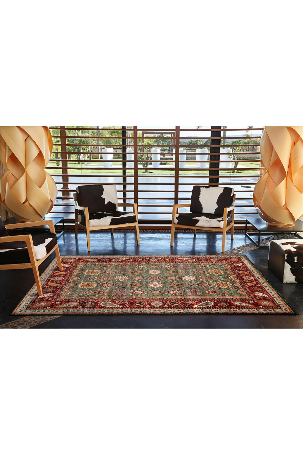 Kırmızı Tonlarda Geleneksel Gül Desenli Dokuma Taban ve Dekoratif Halı miravip68