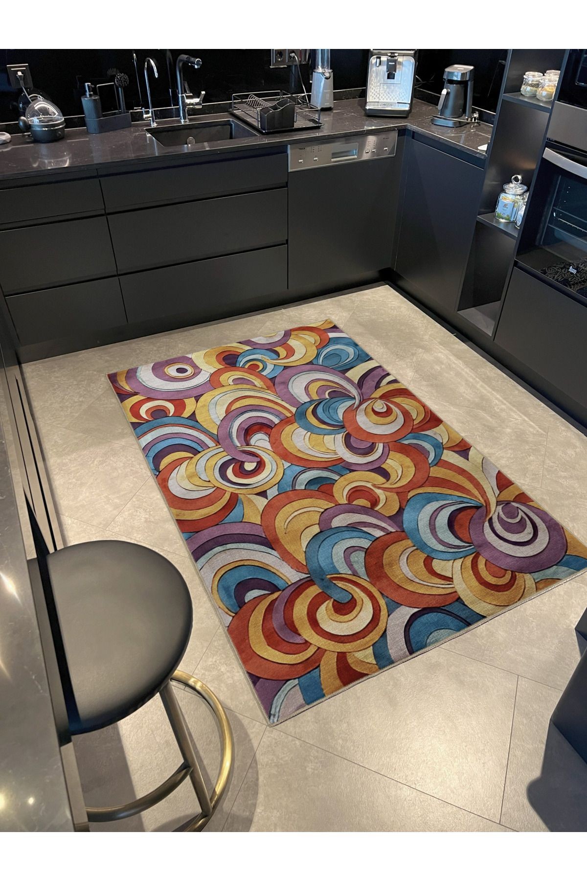 Çok Renkli Dalgalı Spiral Desenli Kreatif Modern Dekoratif Halı 2110