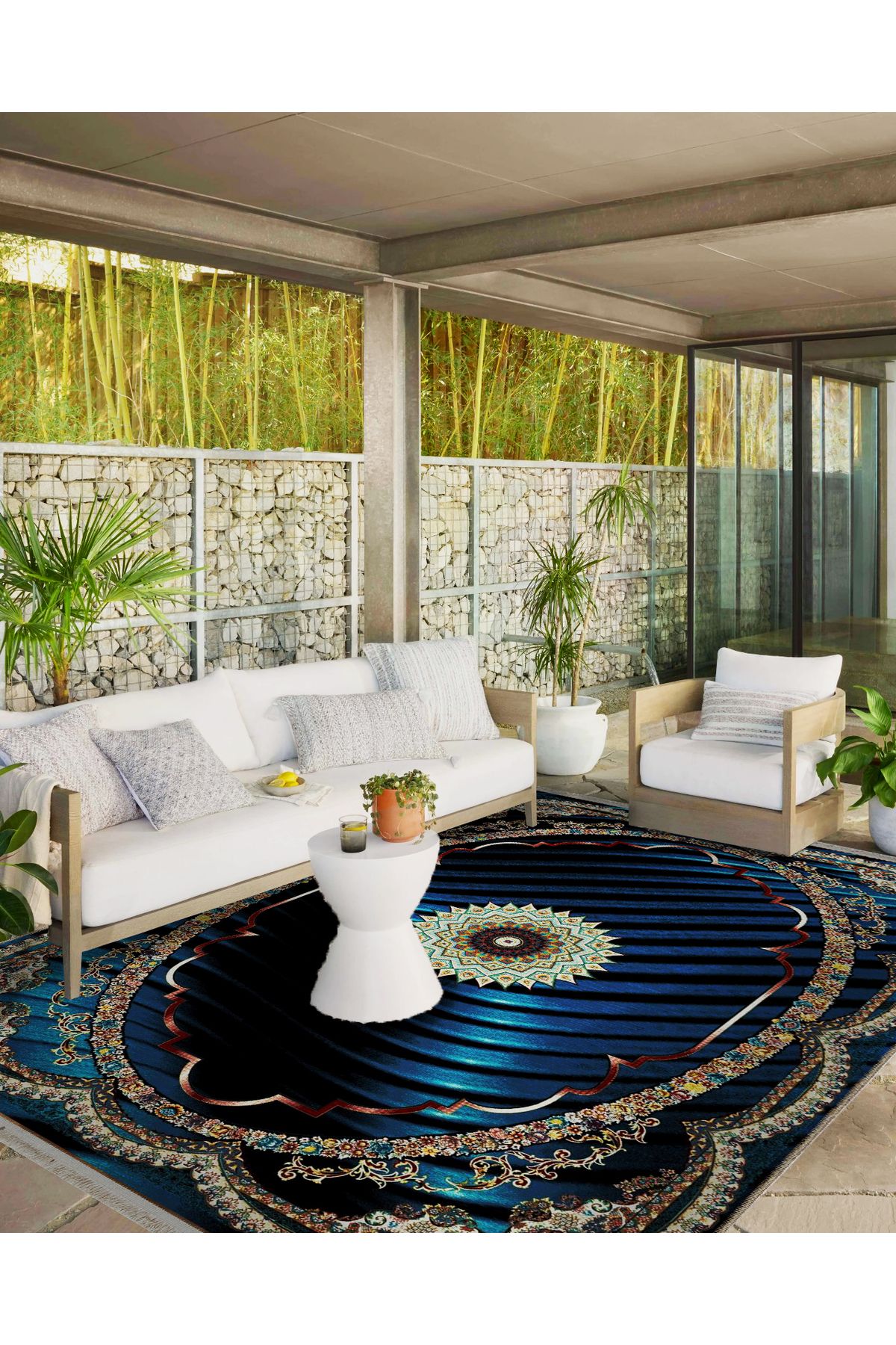 Çok Renkli Detaylı Lacivert Şekilli Antik Tasarım Serisi Dekoratif Halı antik166