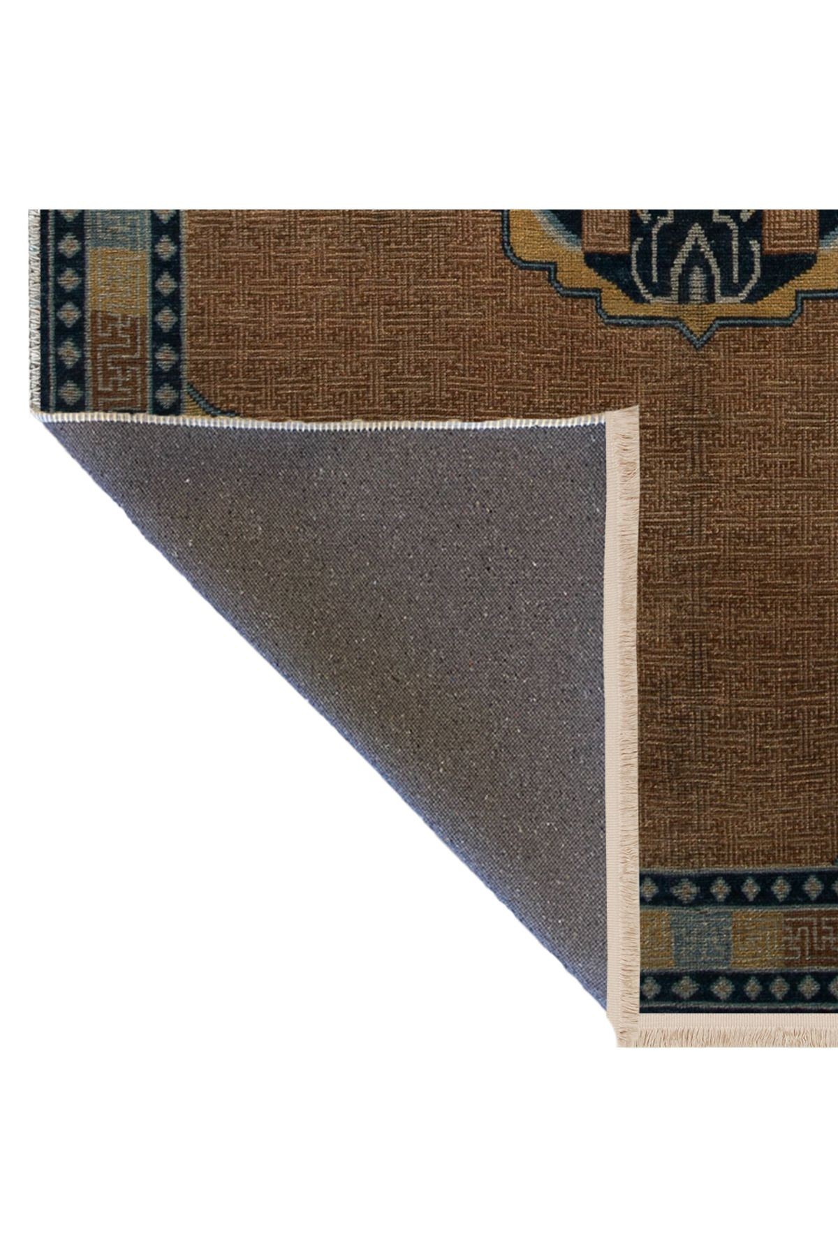 Kahverengi Mavi Temalı Geleneksel Motif Desenli Kreatif Vintage Dekoratif Halı 2978