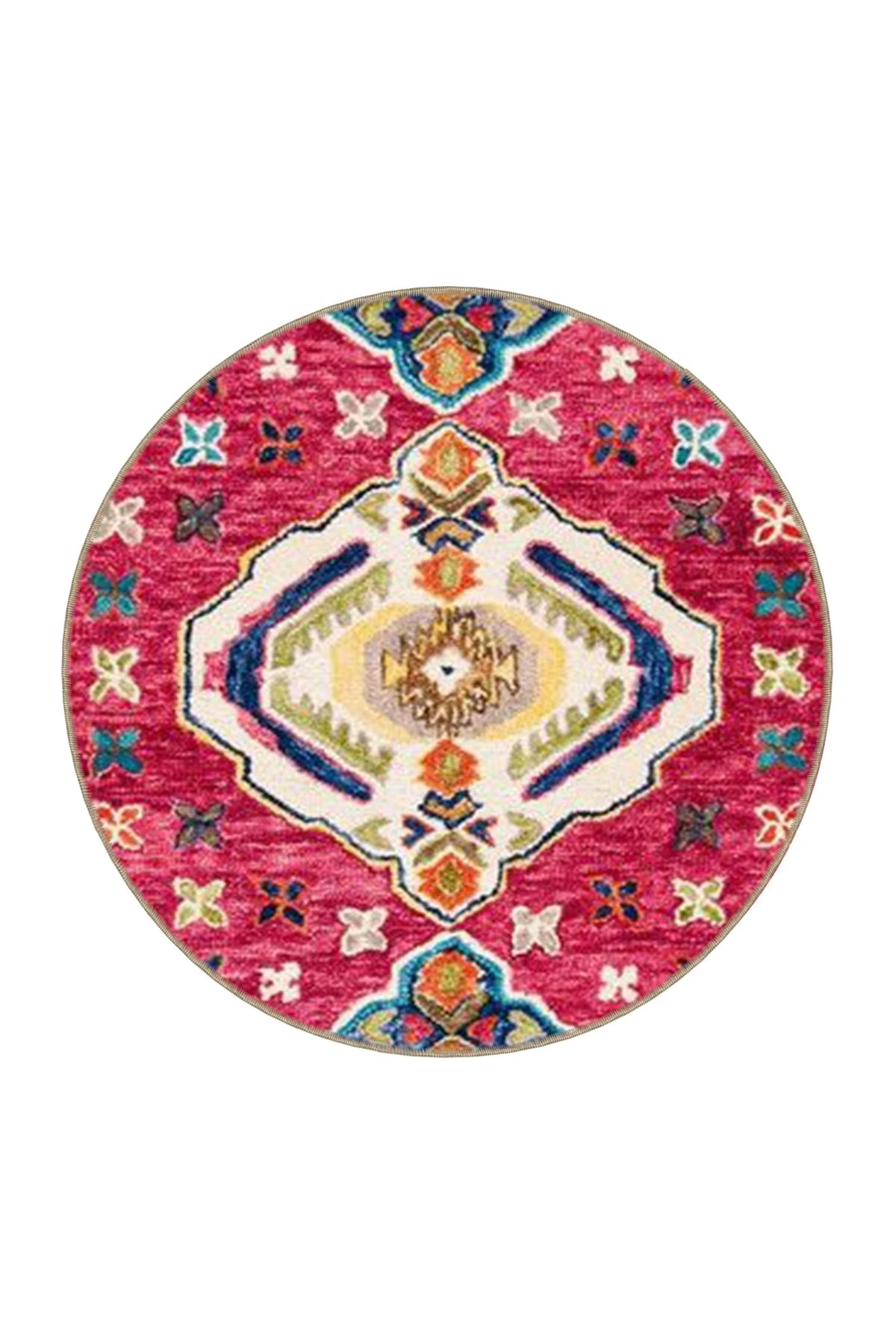 Koyu Pembe Mavi Temalı Geleneksel Motif Desenli Vintage Dekoratif Halı 3593