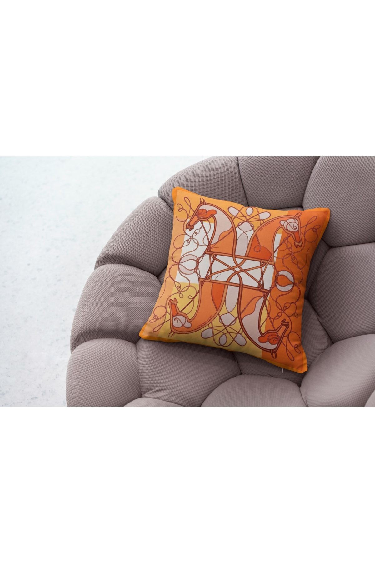 Kırlent Turuncu Beyaz At Suratları Temalı Pillow51