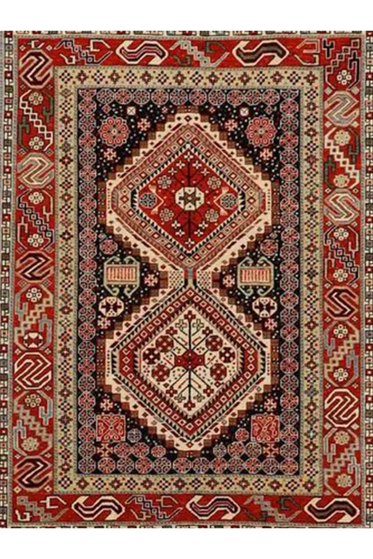 İnci Koleksiyonu Çok Renkli Geleneksel Motif Desenli Dokuma Taban Vintage Dekoratif Halı inci33