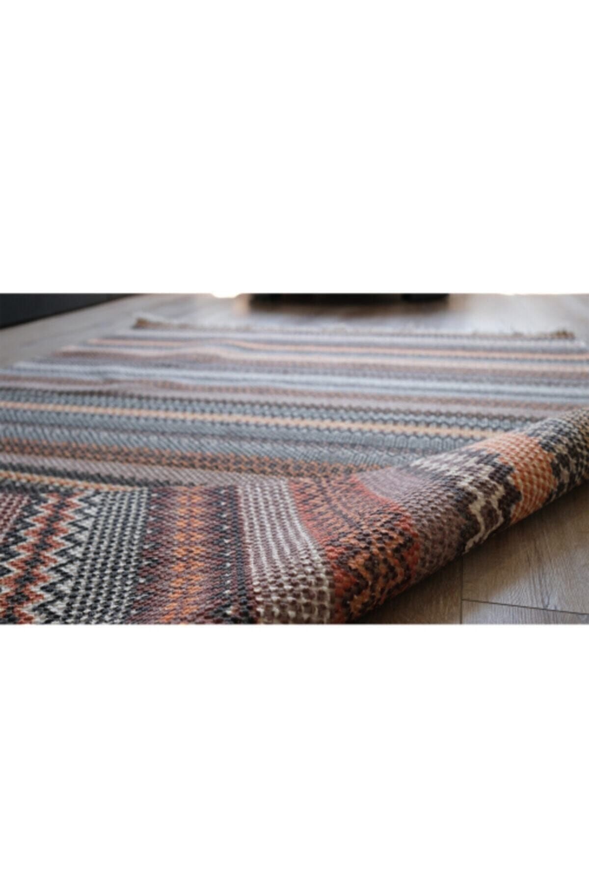 Alr Terra 3208 Çift Taraflı Saçaklı Kahverengi Kilim