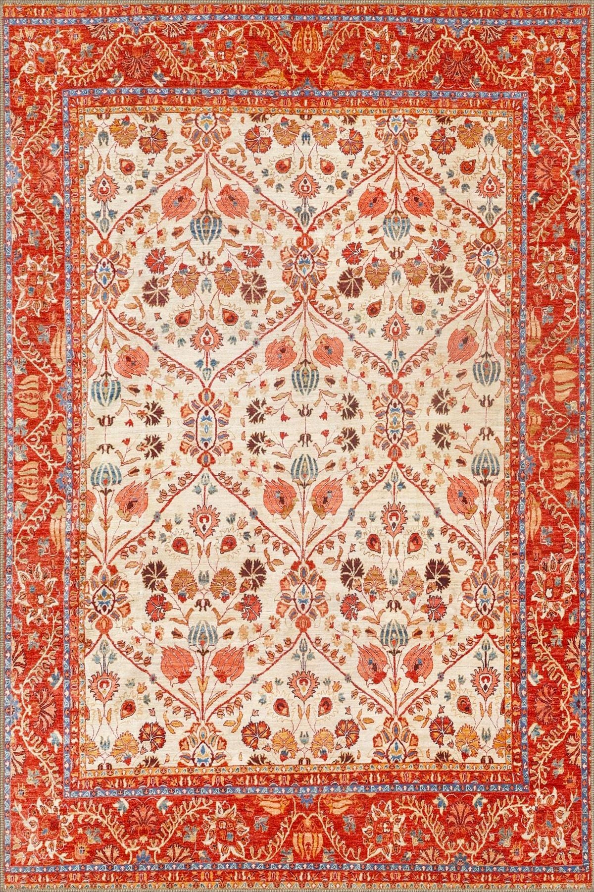 Botanik Turuncu Geometrik Temalı Desenli Dokuma Taban Halı ve Yıkanabilir Halı aloha36