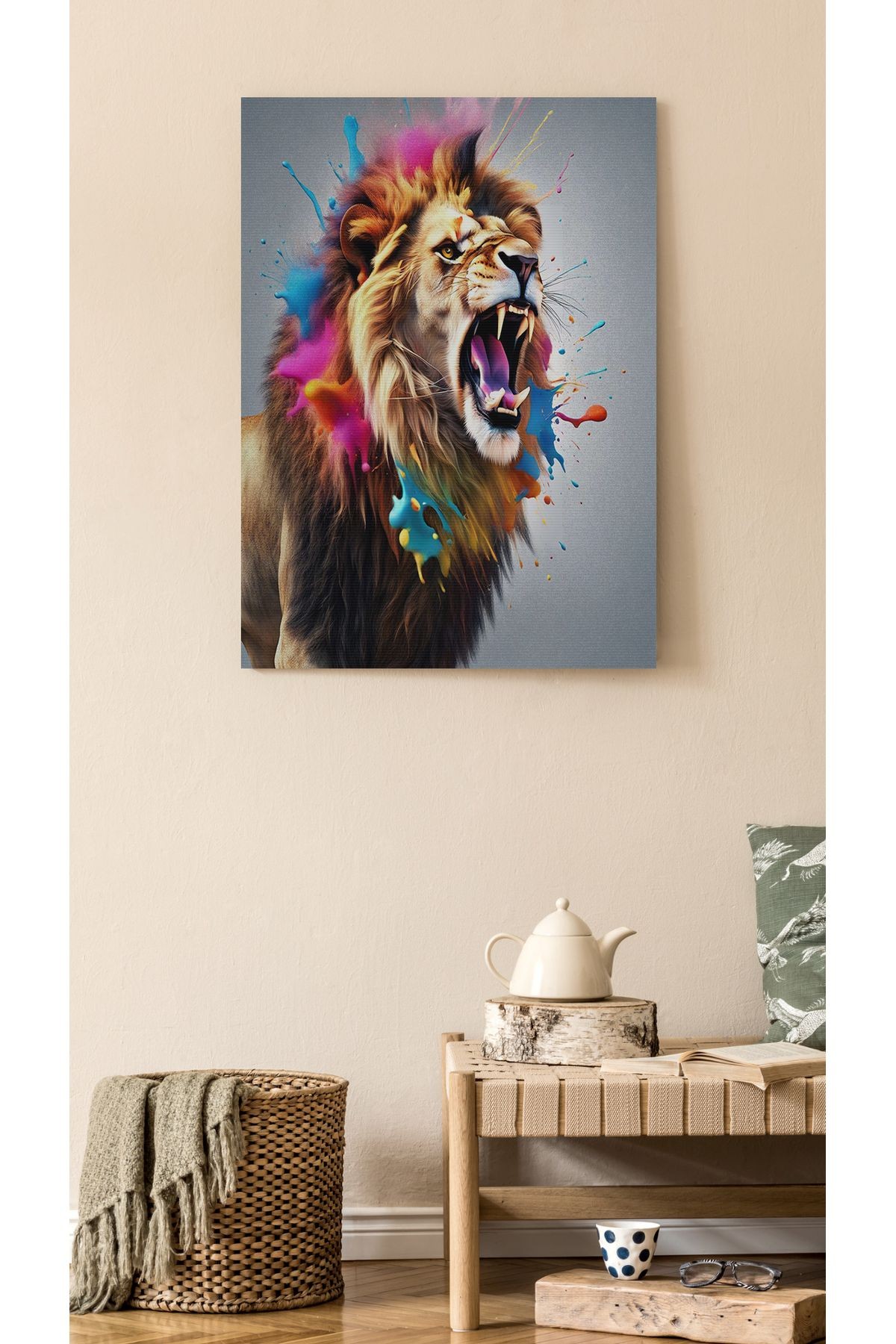 Kanvas Tablo Aslan Desenli Modern Tablo