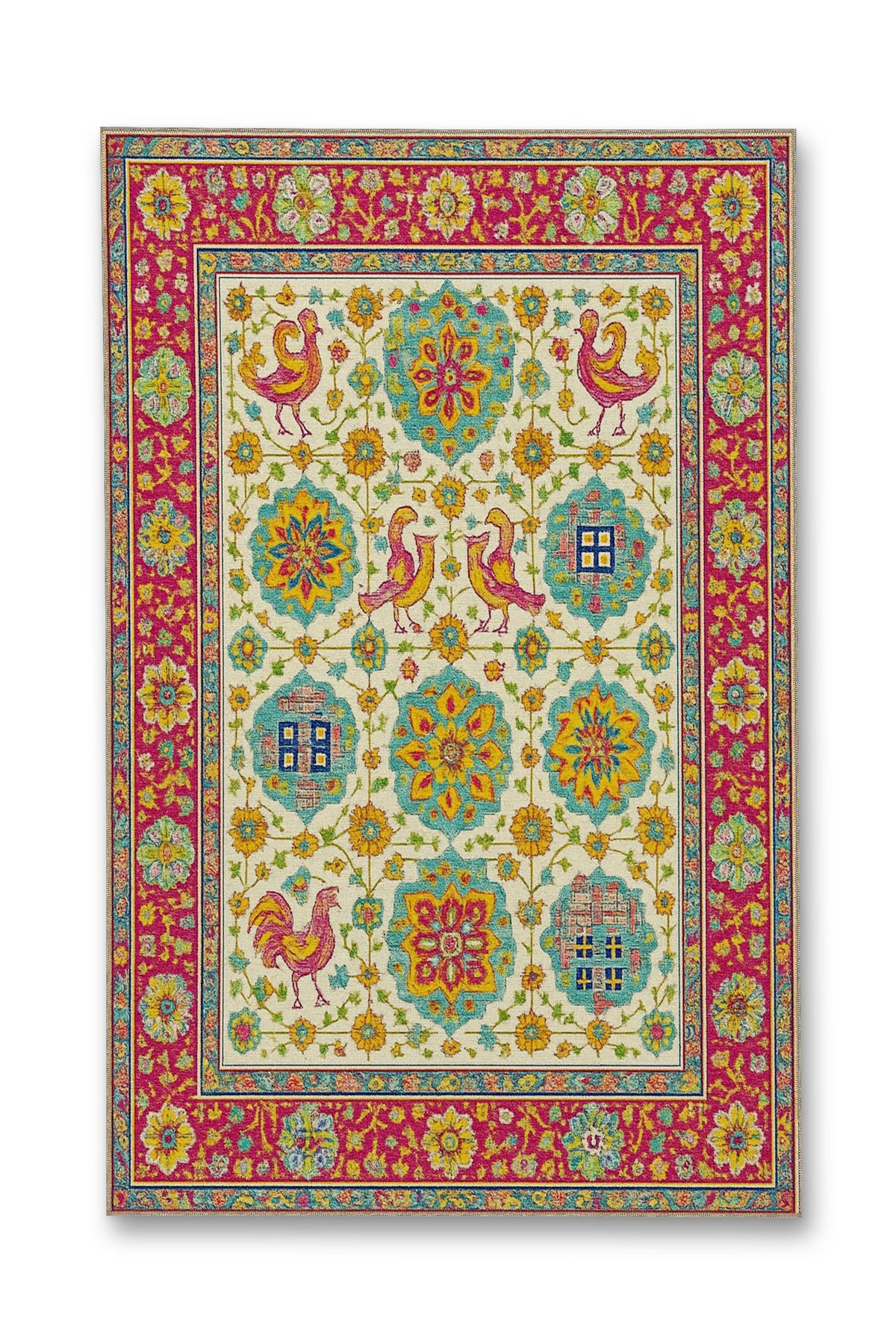 MOSSO Çok Renkli Etnik Motif Detaylı Geleneksel Desenli Dokuma Taban Vintage Dekoratif Halı mosso178