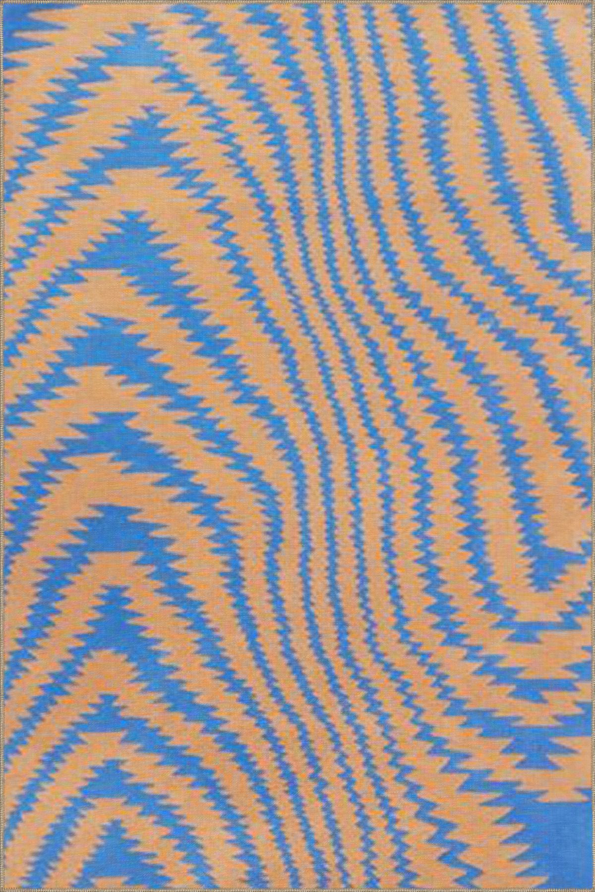 Kahverengi Mavi Çizgili Dalgalı Desenli Modern Dekoratif Halı miravip477