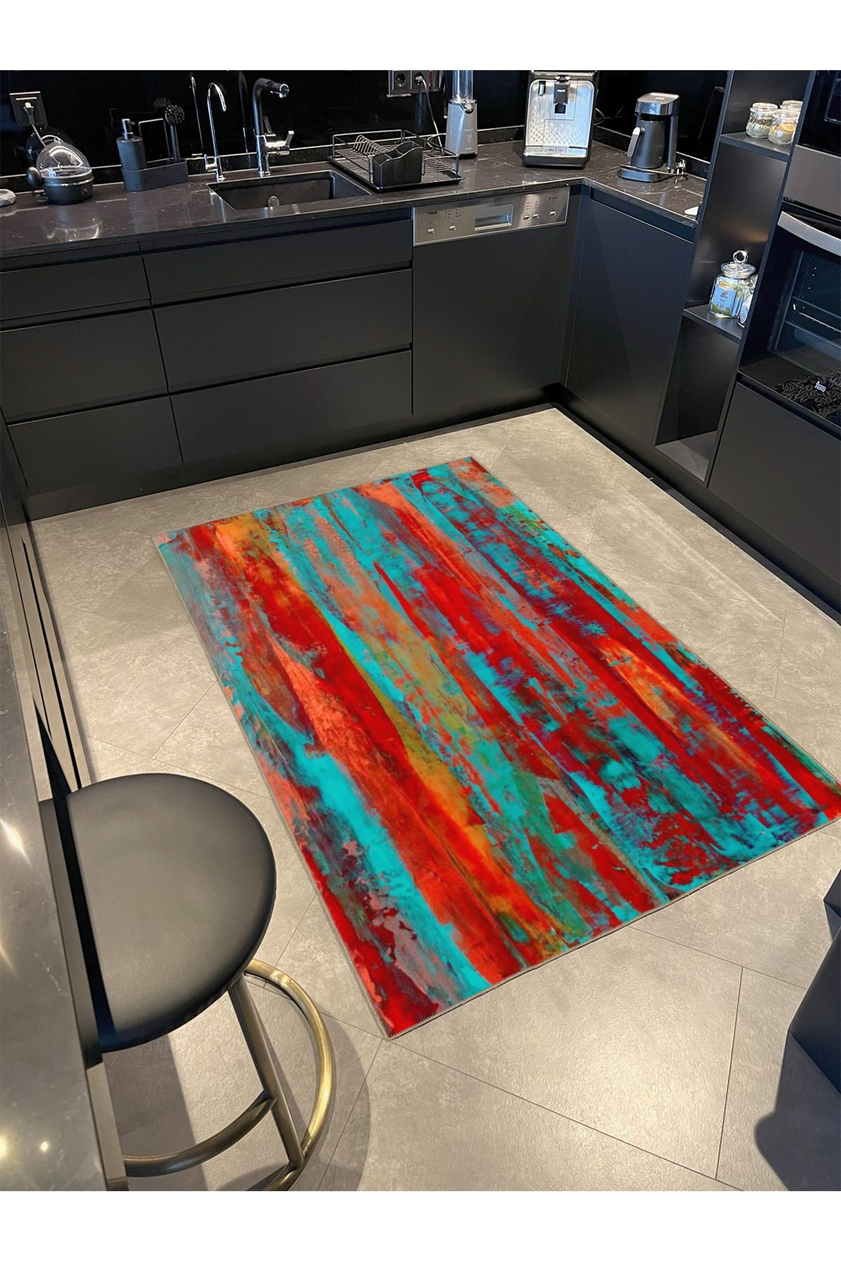 Kırmızı Mavi Desenli Modern Dekoratif Halı ve Yıkanabilir Halı miravip9572