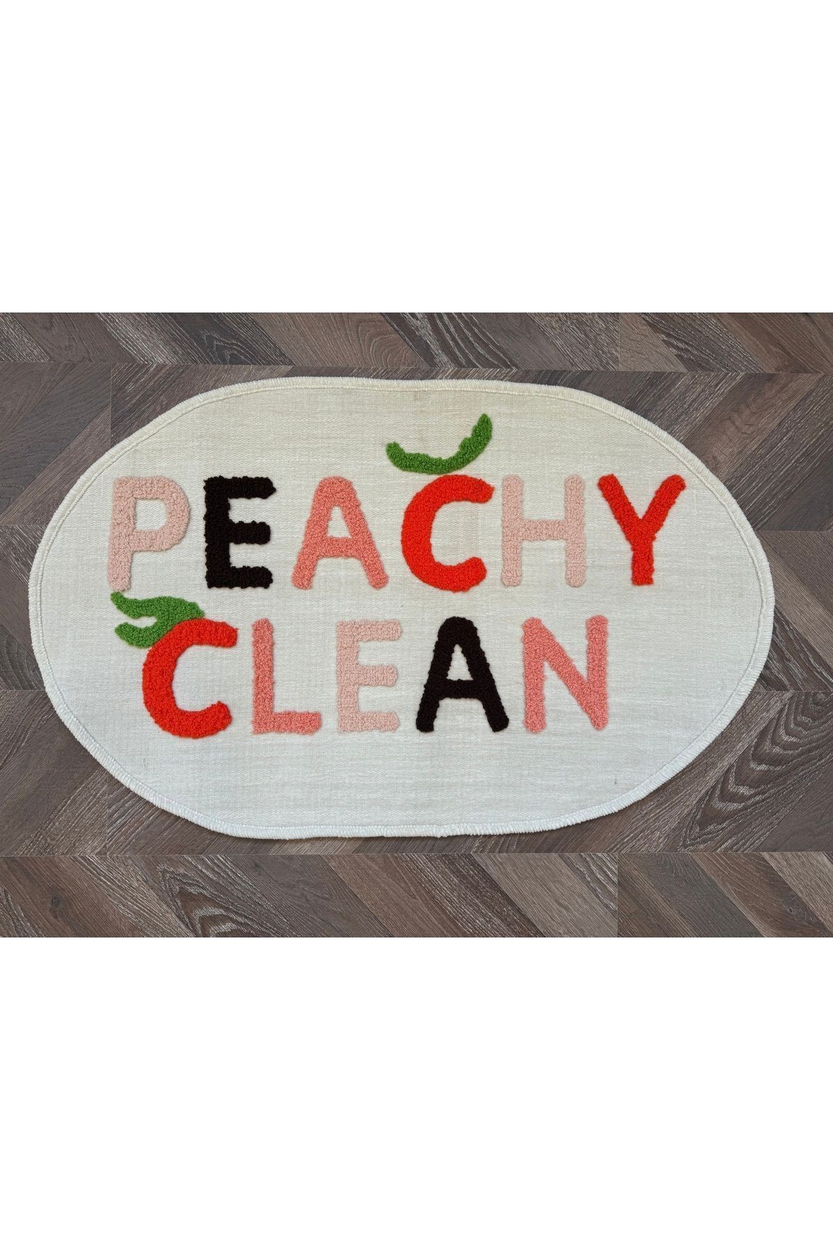 Peachy Clean Yazılı Oval Dokuma Banyo Paspası 90×57