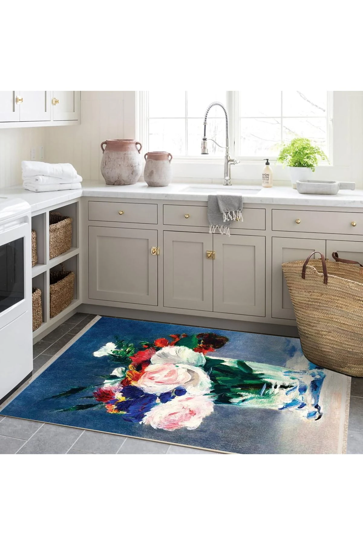 Yılmaz Koleksiyonu Pastel Renkler Vazodaki Çiçekler Desenli Kreatif Modern Dekoratif Halı 04