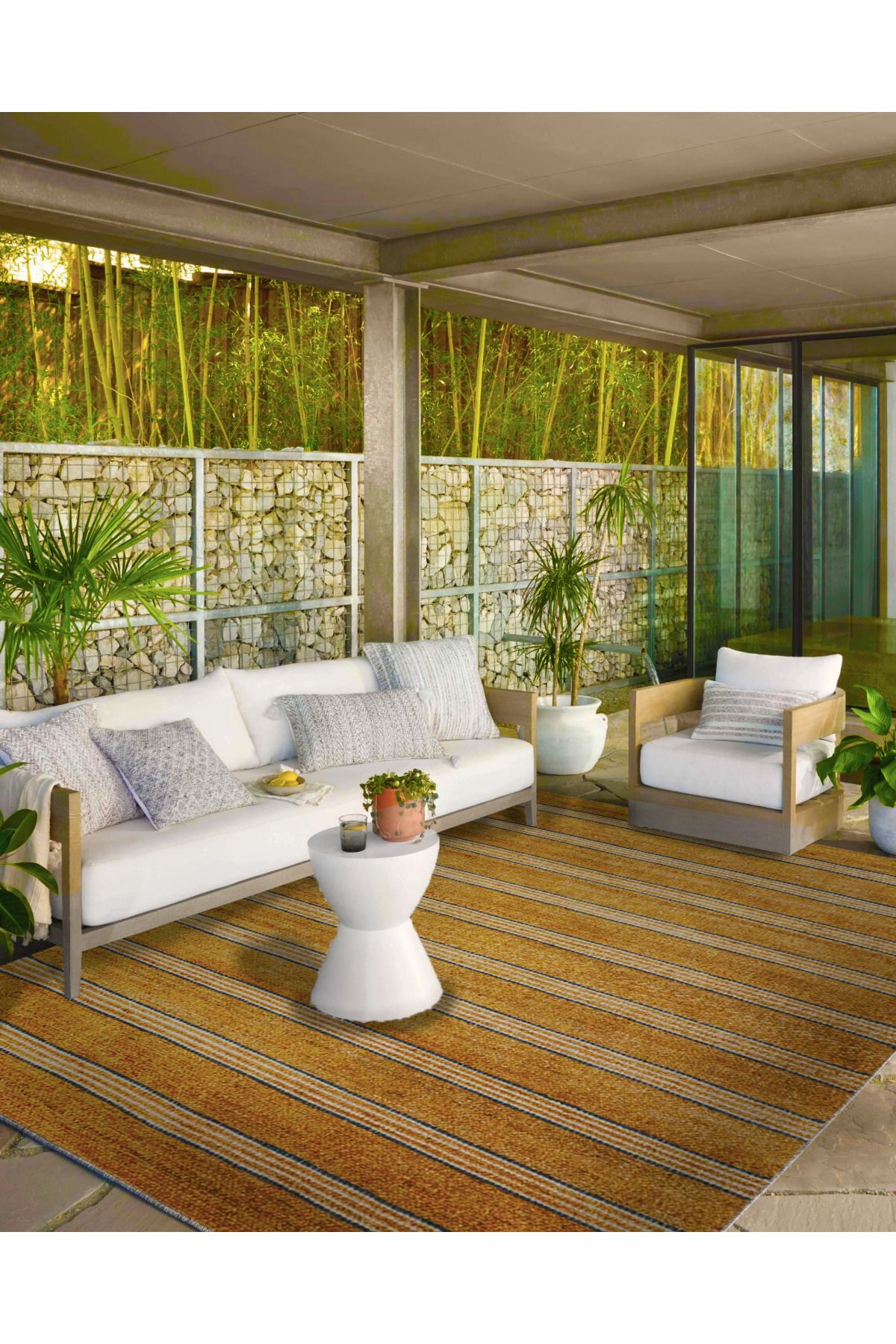 Kahverengi Düz Kalın Çizgili Motifli Dekoratif Halı ve Yıkanabilir Halı miravip9640