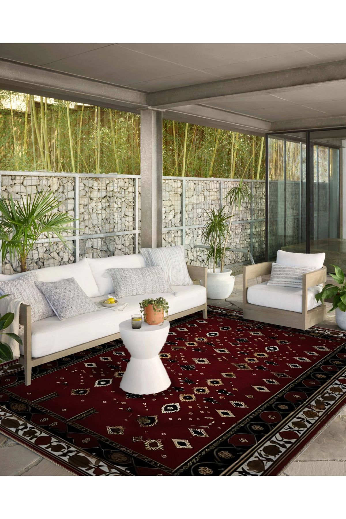 Bordo Temalı Karma Etnik Motif Desenli Vintage Dekoratif Halı 5123