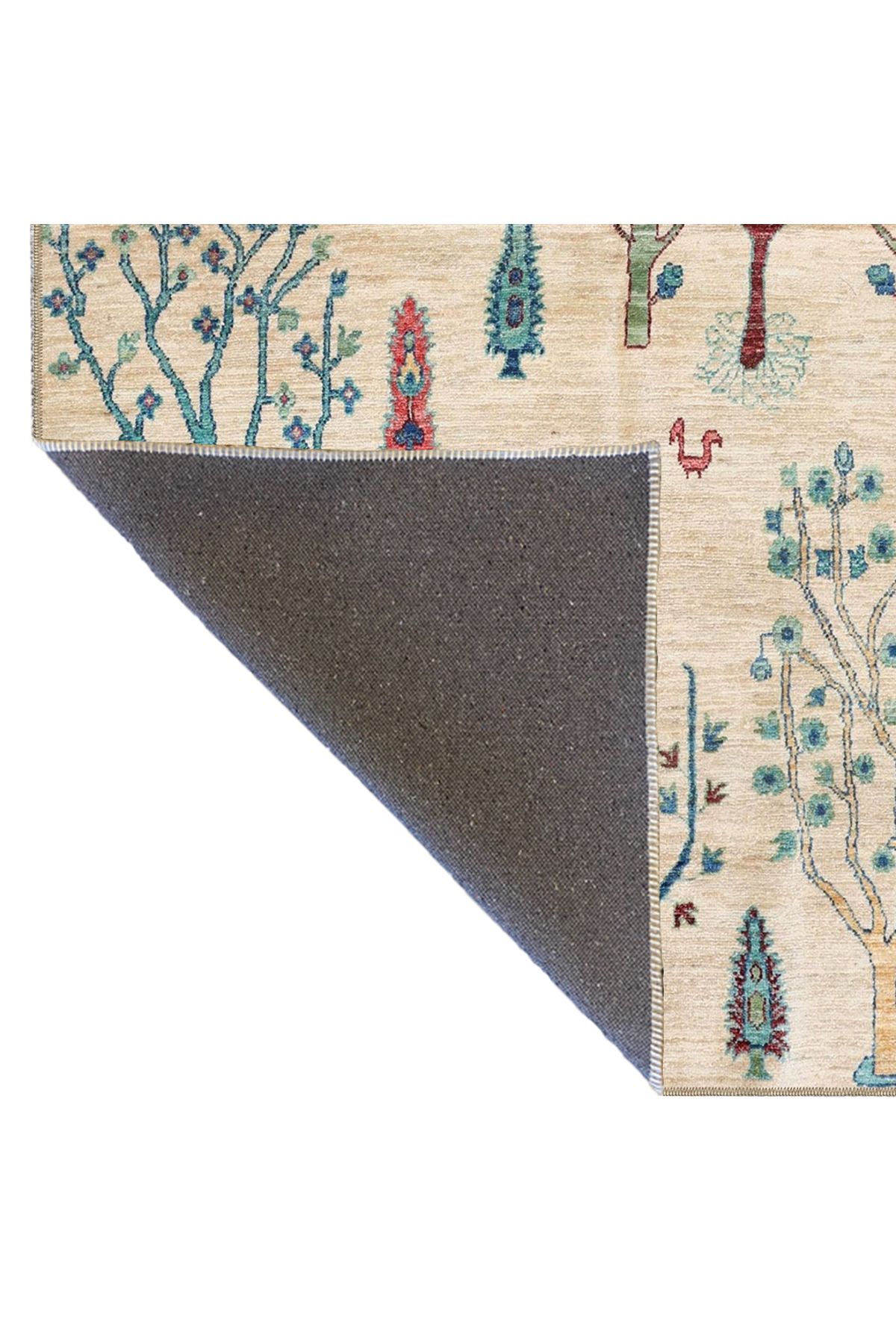 Krem Çiçekli Geleneksel Botanik Temalı Desenli Dokuma Taban Halı ve Yıkanabilir Halı aloha6