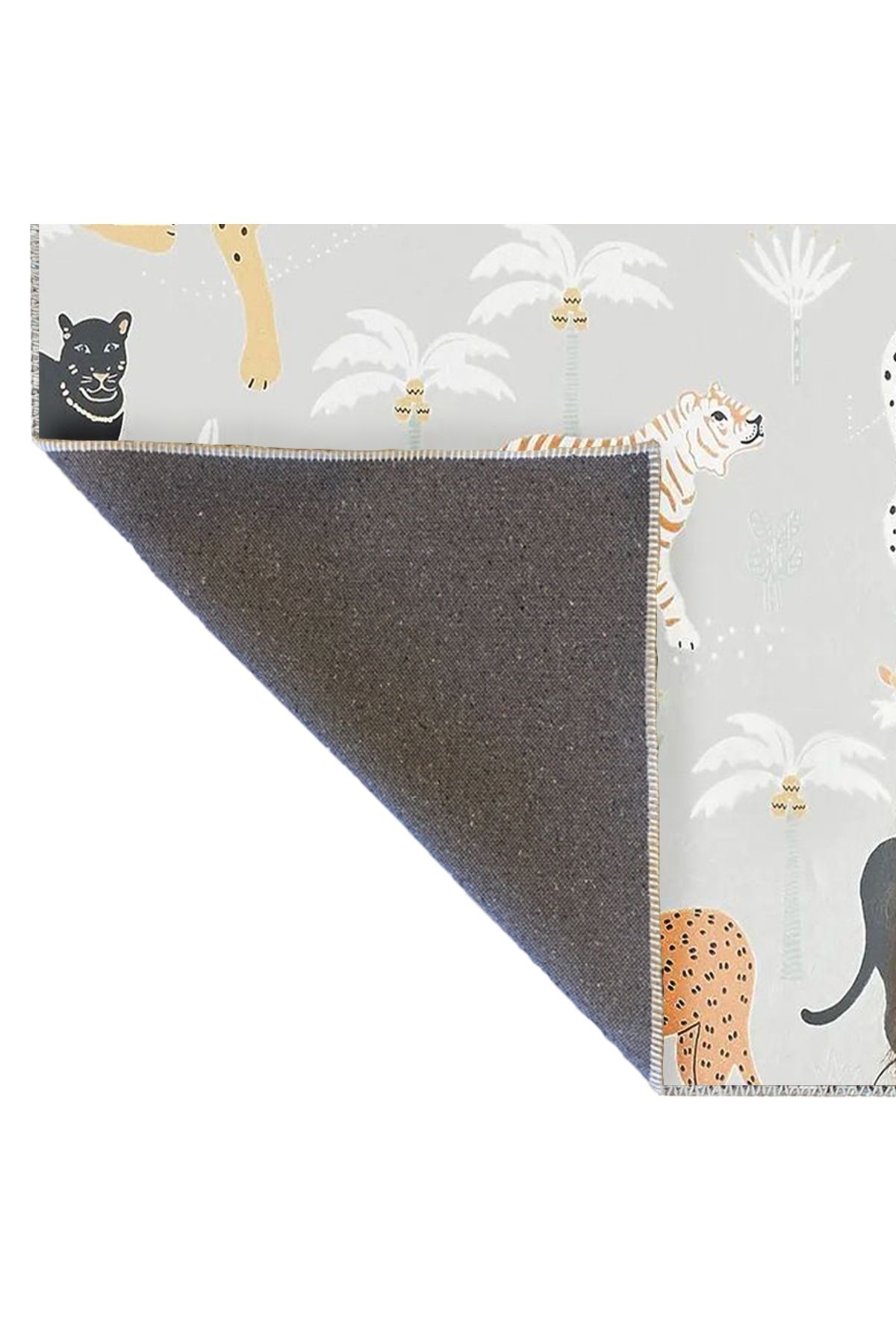 Semih Koleksiyonu Gri Tema Leopar Panter ve Ağaç Desenli Dokuma Taban Modern Dekoratif Halı 44