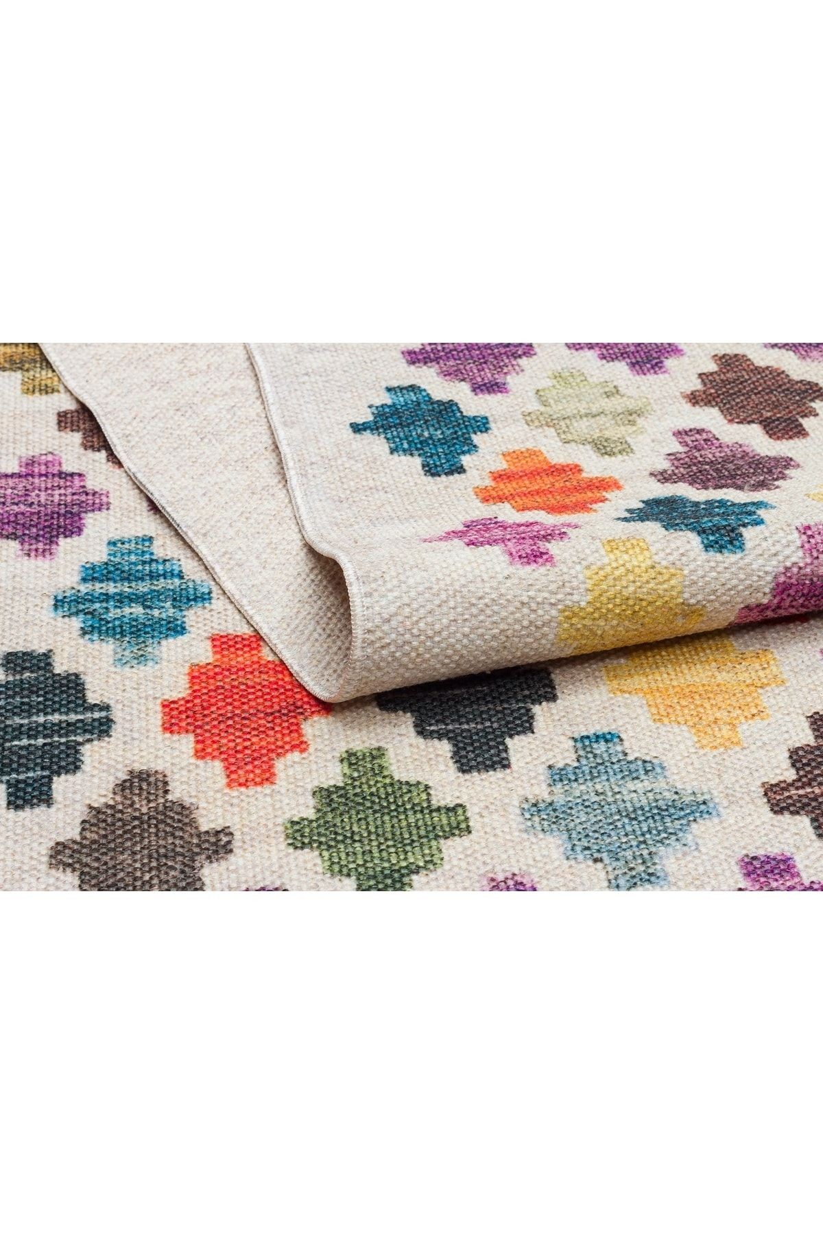 Cotton Pamuklu Çok Renkli Desenli Kilim 504