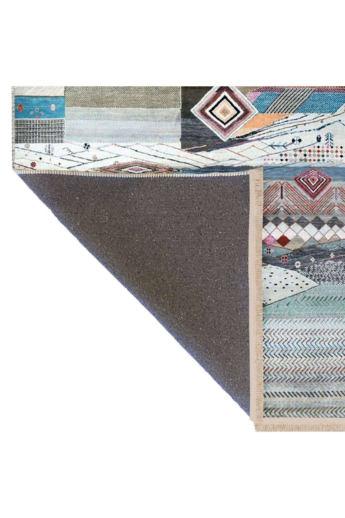 Barcelona Koleksiyonu Çok Renkli Geometrik Motifler Desenli Vintage Dekoratif Halı 27