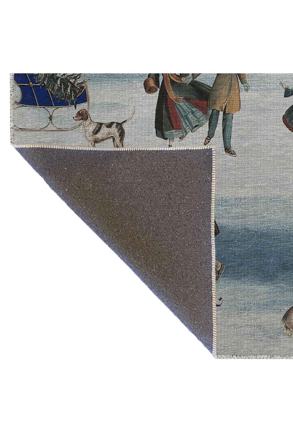 Kış Temalı Kızak Kurt ve İnsan Desenli Kreatif Modern Dekoratif Halı 2714