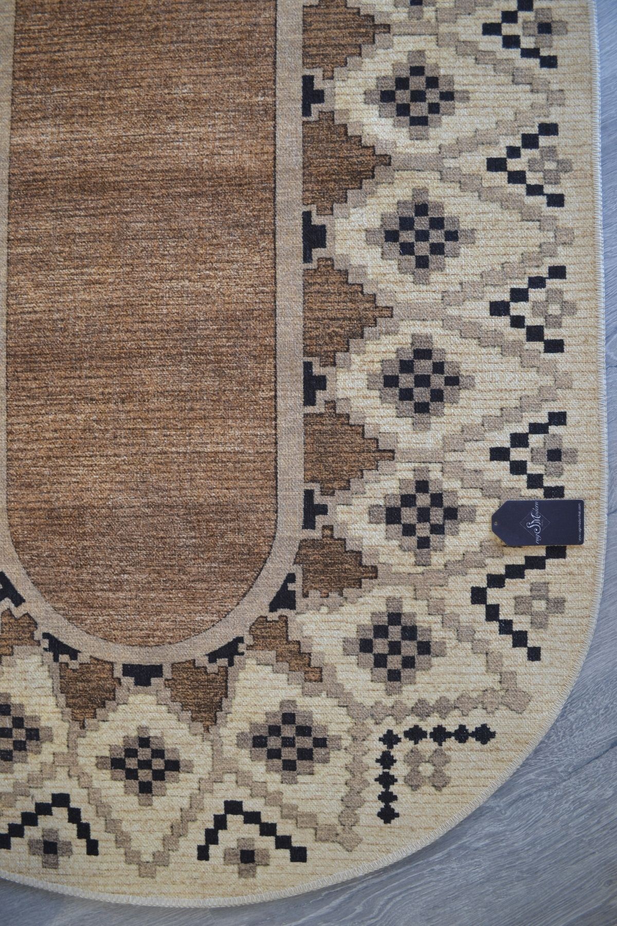 Güneş Koleksiyonu Oval Pamuklu Bohem Jüt Görünüm Dokuma Taban Modern Dekoratif Halı 1737