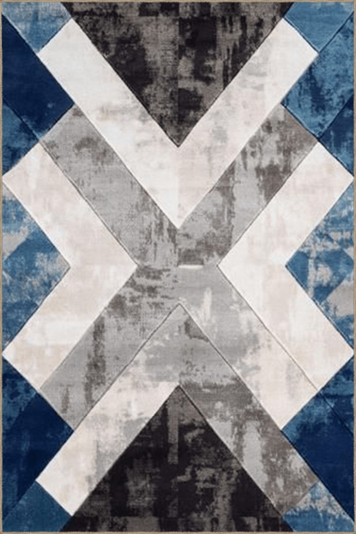 Mavi Bej Temalı Geometrik X Desenli Kreatif Modern Dekoratif Halı 4722