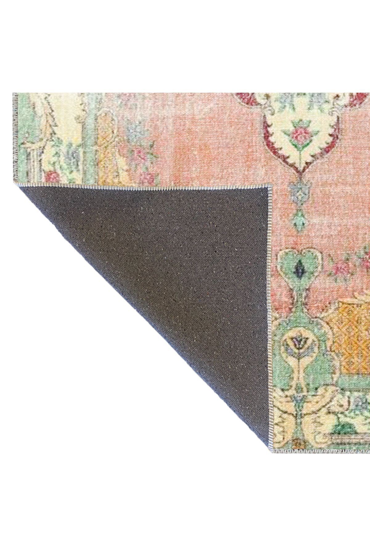 Çok Renkli Geleneksel Motif Çiçek Desenli Vintage Dekoratif Halı 3347