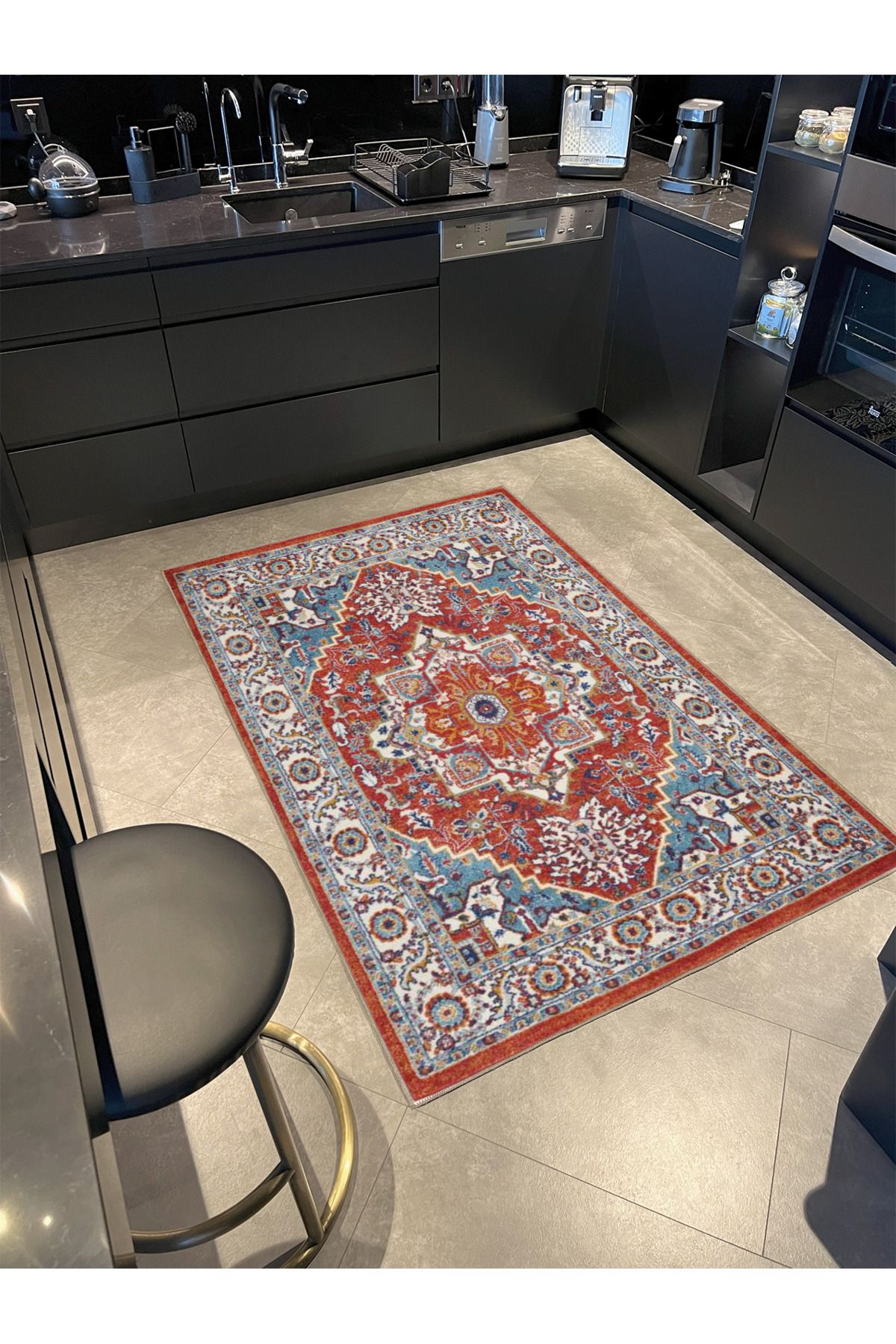 Kırmızı Çapraz Baklavalı Desenli Dokuma Taban ve Dekoratif Halı miravip630