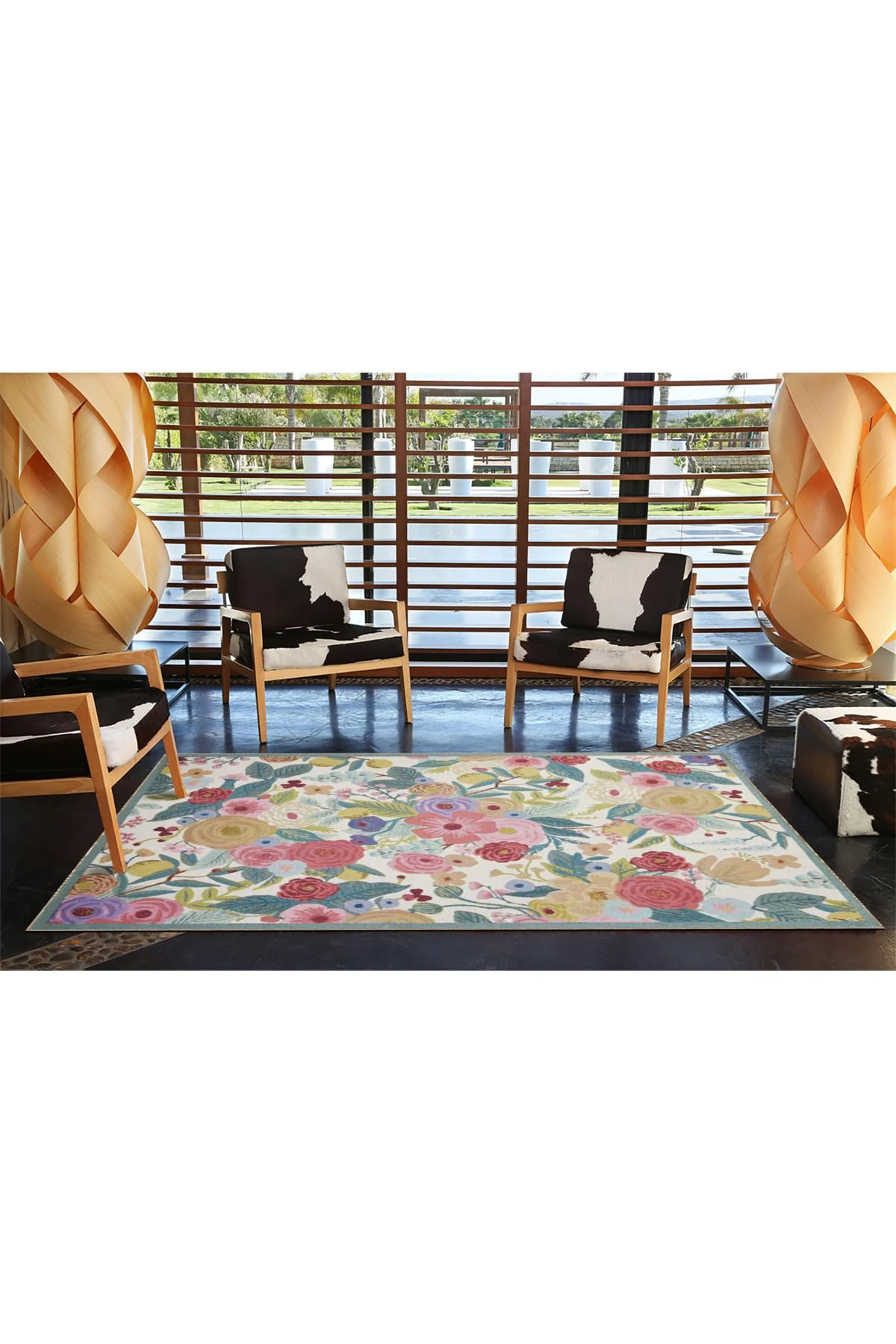 Krem Tonlu Karışık Renkli Çiçekli Modern Dekoratif Halı miravip264