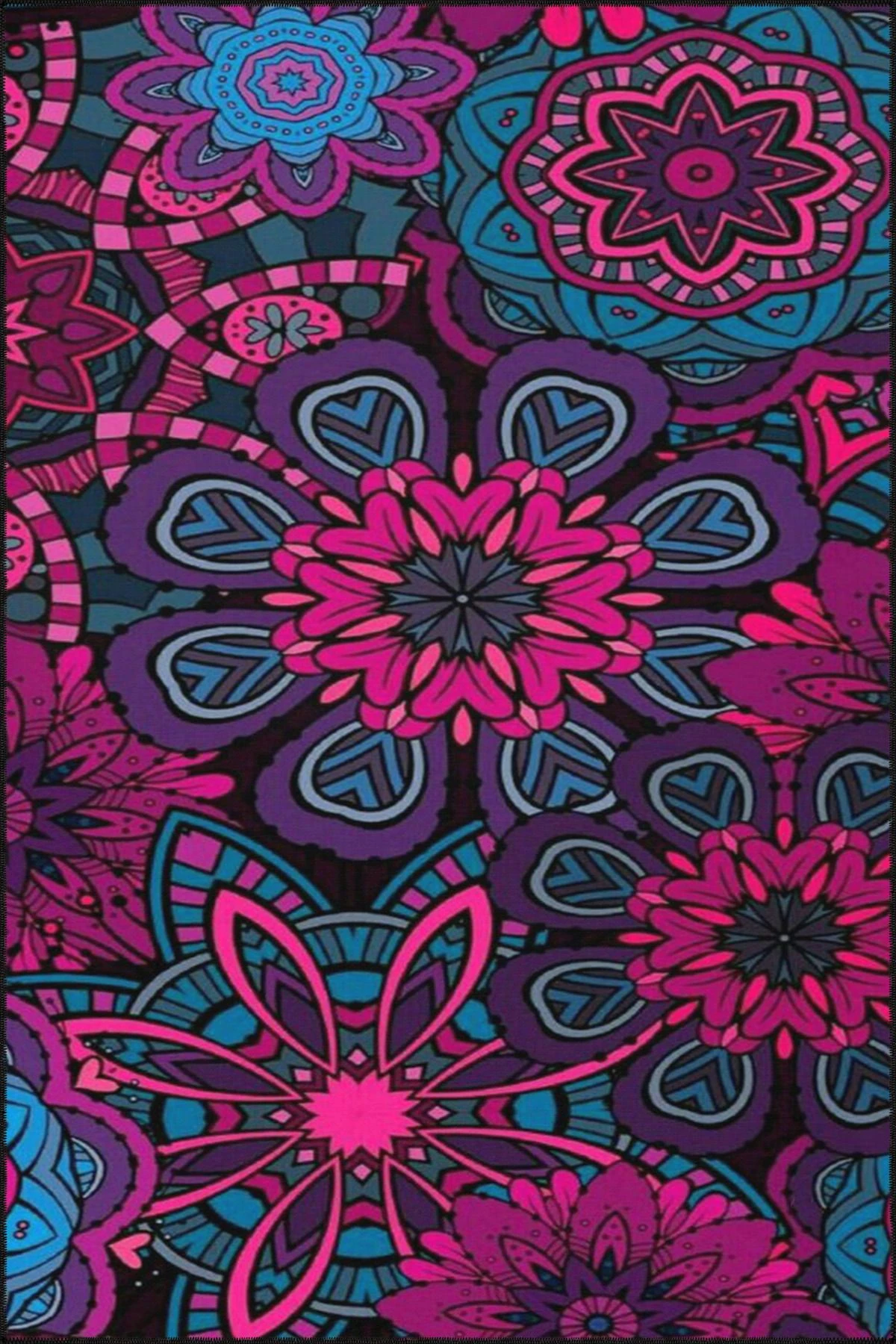 Mor Pembe Çiçek Temalı Desenli Dokuma Taban Ve Dekoratif Yıkanabilir Halı Miravip8527