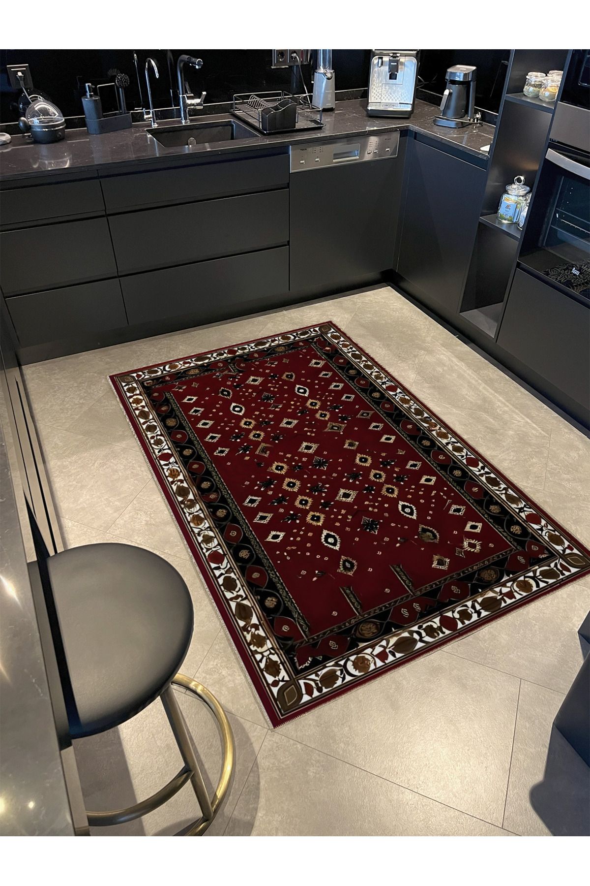 Bordo Temalı Karma Etnik Motif Desenli Vintage Dekoratif Halı 5123