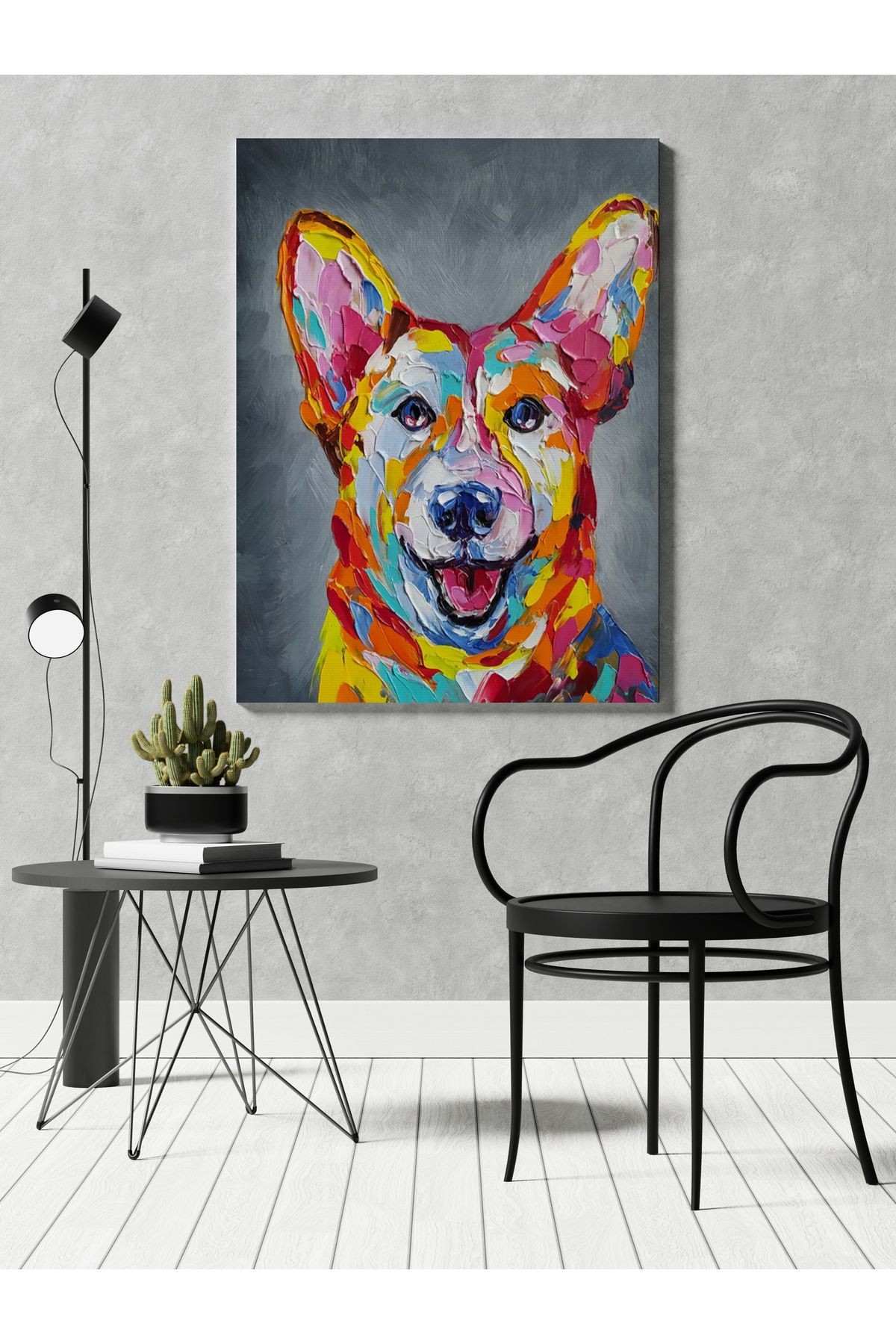 Kanvas Tablo Gülen Köpek Desenli Renkli Temalı Modern Tablo