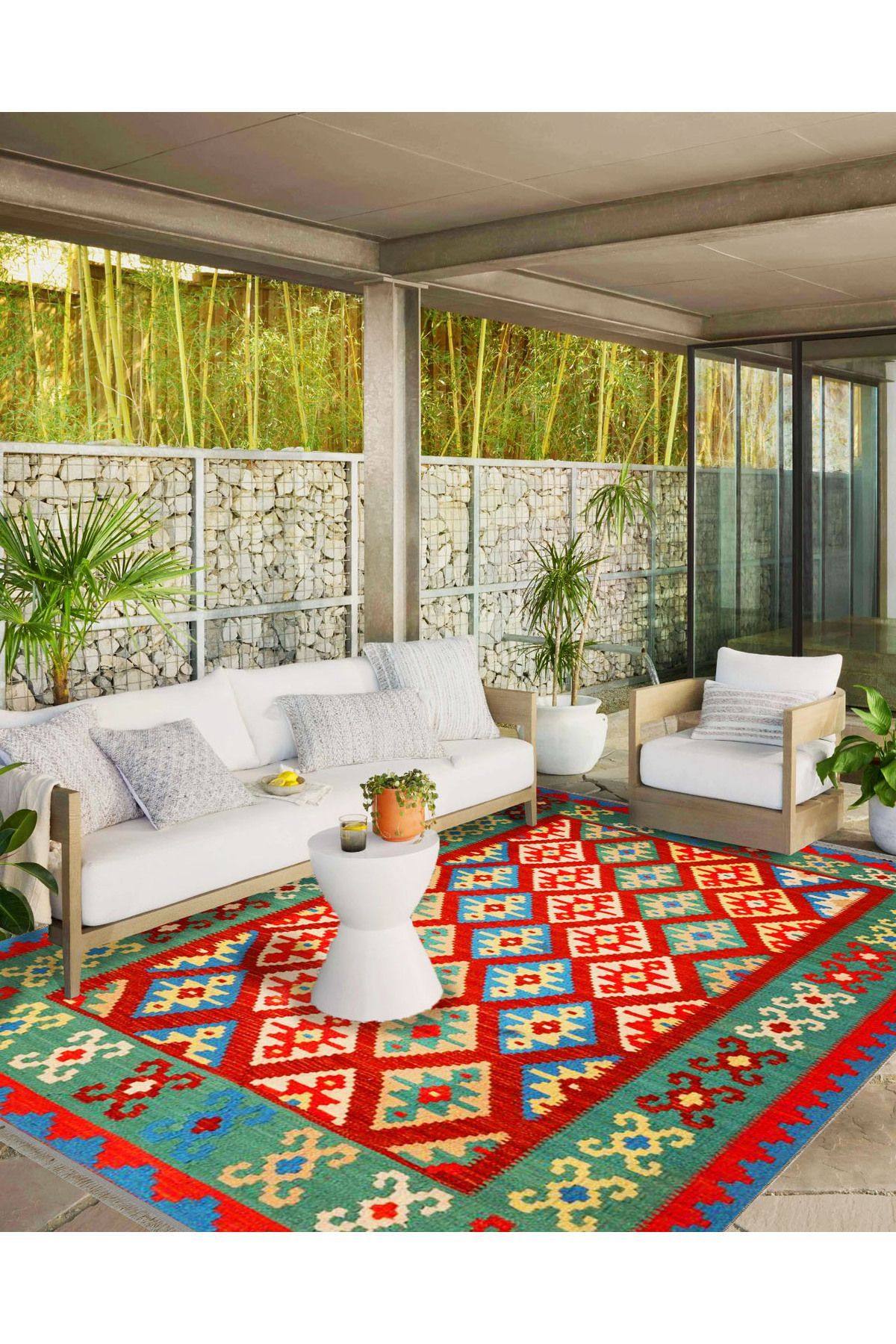 İnci Koleksiyonu Çok Renkli Etnik Motif Desenli Dokuma Taban Vintage Dekoratif Halı inci14