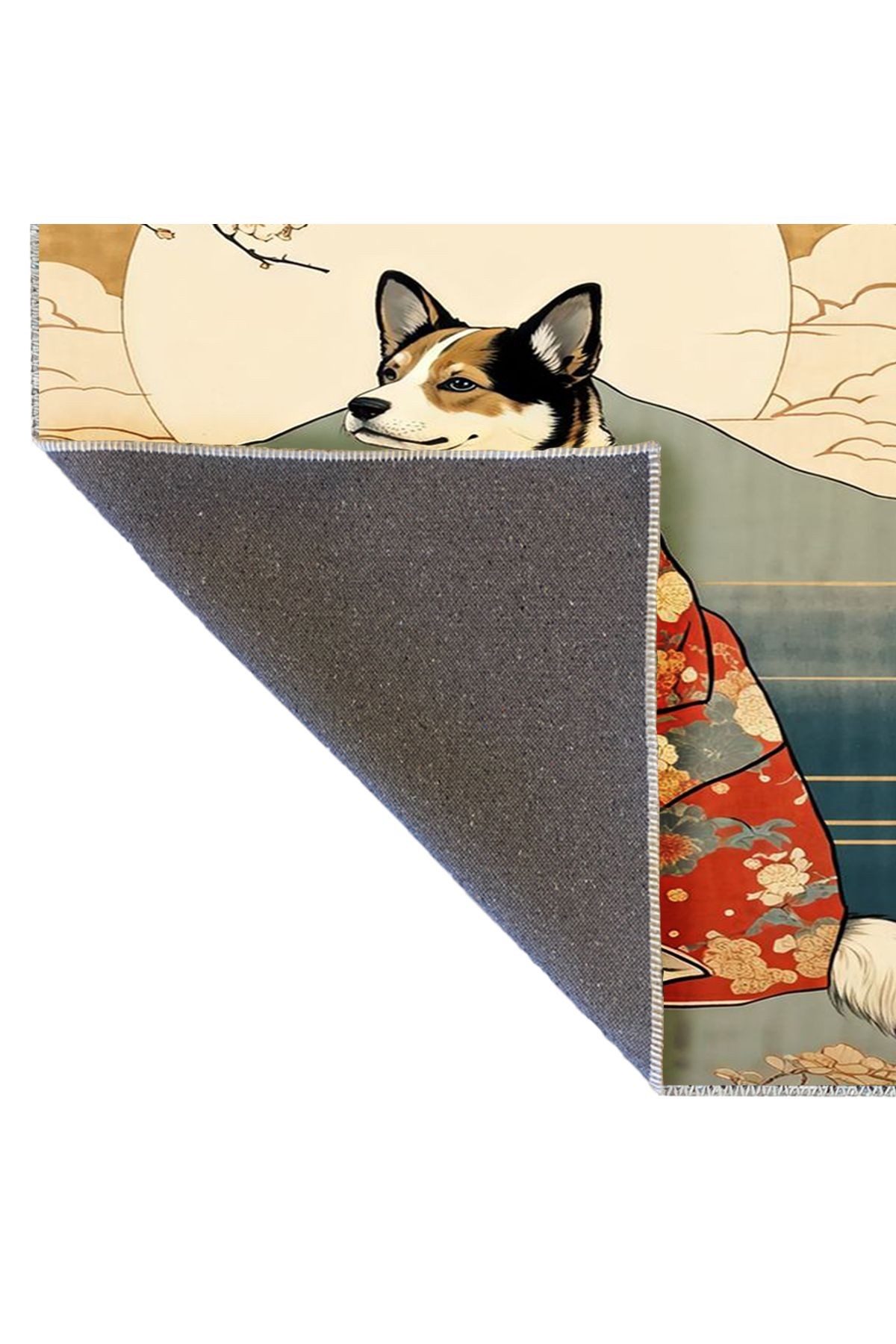 Tuğrul Koleksiyonu Güneş ve Kimono Giyen Köpek Desenli Dokuma Taban Modern Dekoratif Halı 36