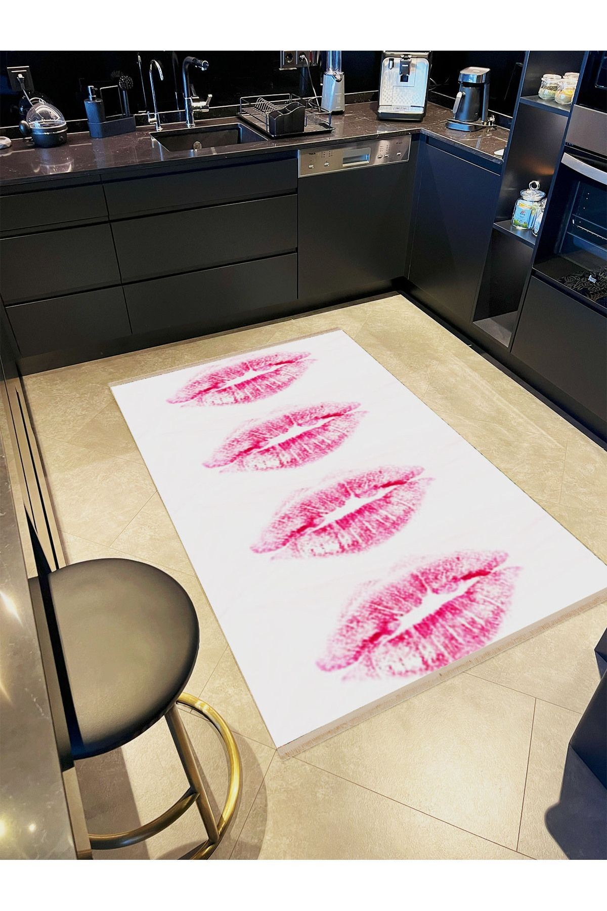 İnci Koleksiyonu Pembe Pudra Tema Dudak Desenli Dokuma Taban Modern Dekoratif Halı inci42
