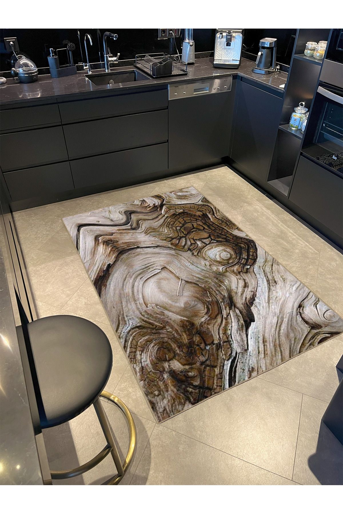 Kahverengi Çizgili Bulanık Renkli Desenli Dokuma Taban Halı ve Yıkanabilir Halı miravip10170