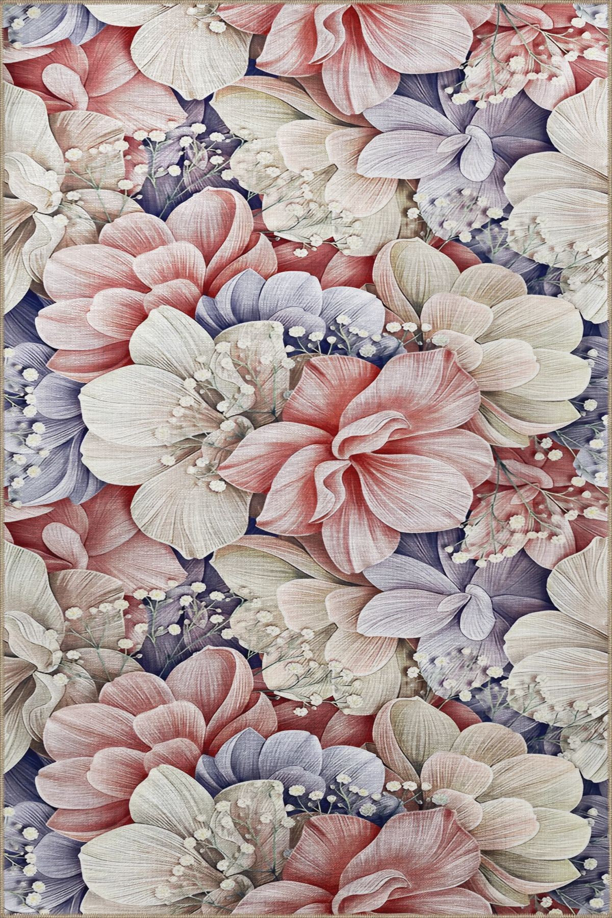 Açık Ton Çok Renkli Gazanya Çiçek Desenli Kreatif Modern Dekoratif Halı 2345