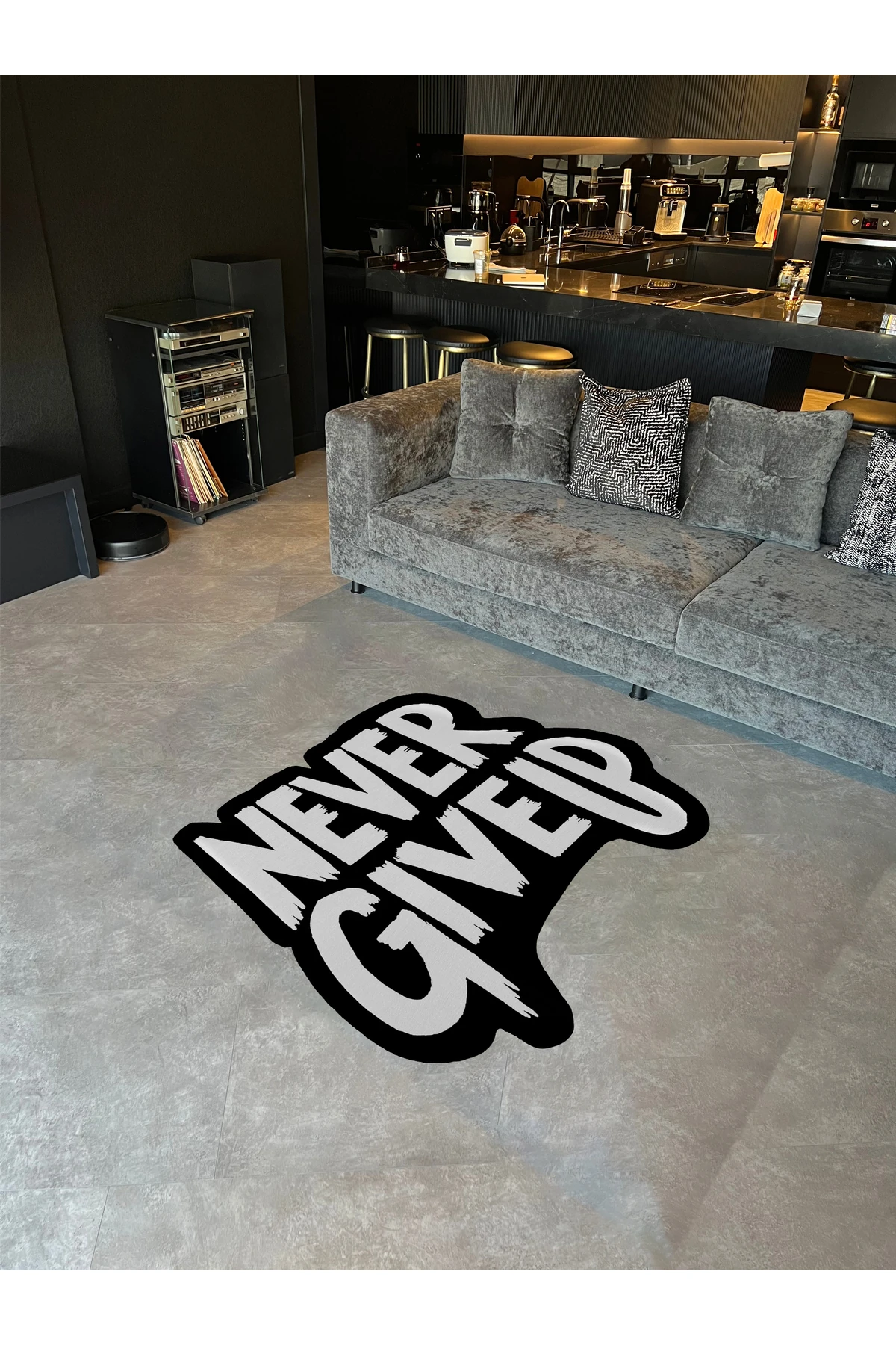MOSSO Asla Vazgeçme Yazı Desenli Dokuma Taban Modern Dekoratif Halı mosso347