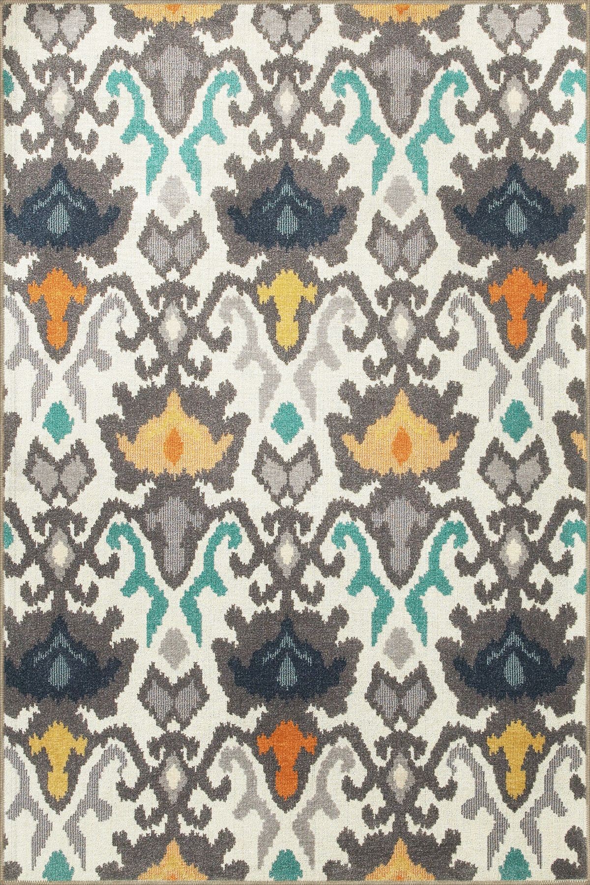 Gri Mavi Temalı Çok Renkli Geleneksel Motif Desenli Vintage Dekoratif Halı 3403