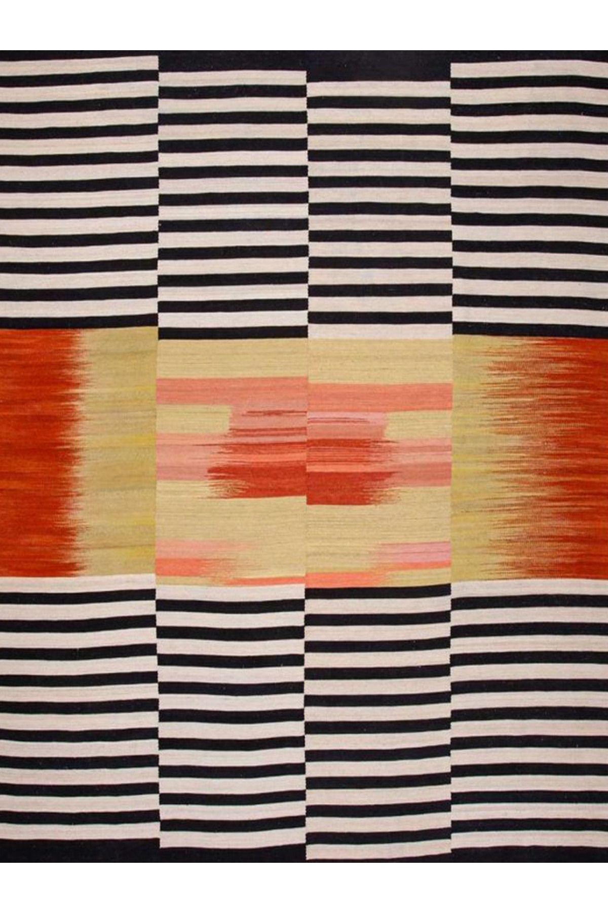 Güney Koleksiyonu Turuncu Siyah Temalı Çizgili Geometrik Desenli Modern Dekoratif Halı 37