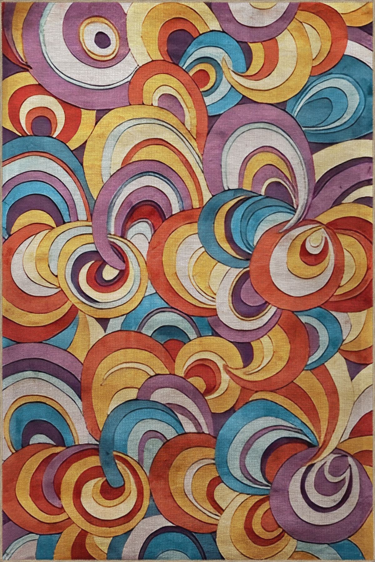 Çok Renkli Dalgalı Spiral Desenli Kreatif Modern Dekoratif Halı 2110